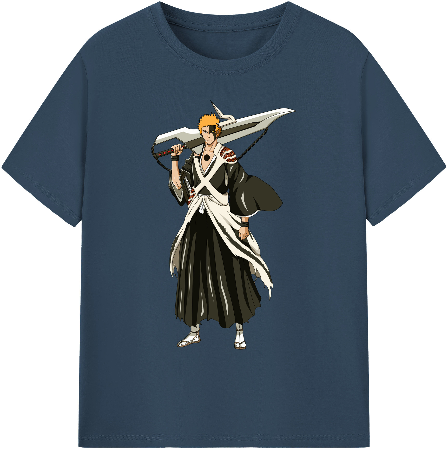 （画像用） ブリーチ 黒崎一護（くろさき いちご）BLEACH Kurosaki Ichigo 綿100％ メンズ半袖Tシャツ｜肌触りやわらか＆通気性
