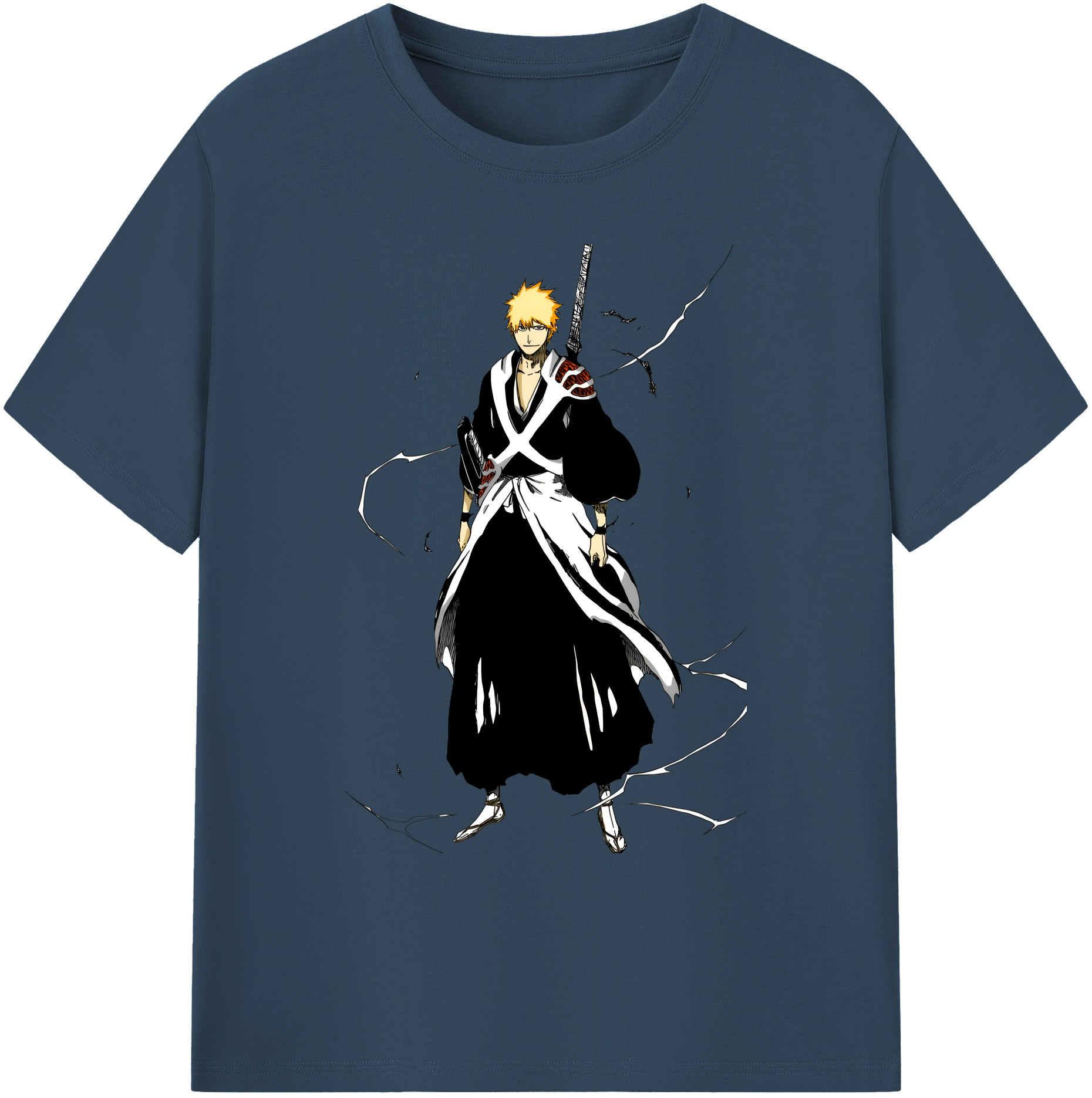 （画像用） ブリーチ 黒崎一護（くろさき いちご）BLEACH Kurosaki Ichigo 綿100％ メンズ半袖Tシャツ｜肌触りやわらか＆通気性