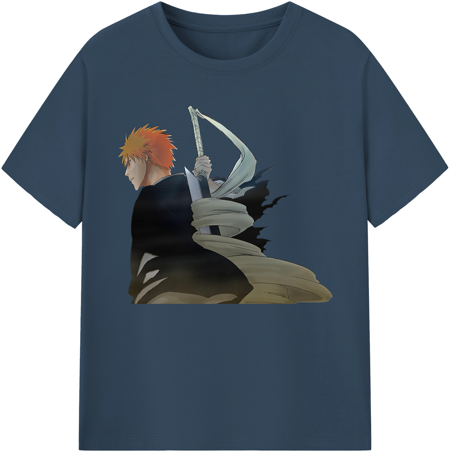 （画像用） ブリーチ 黒崎一護（くろさき いちご）BLEACH Kurosaki Ichigo 綿100％ メンズ半袖Tシャツ｜肌触りやわらか＆通気性
