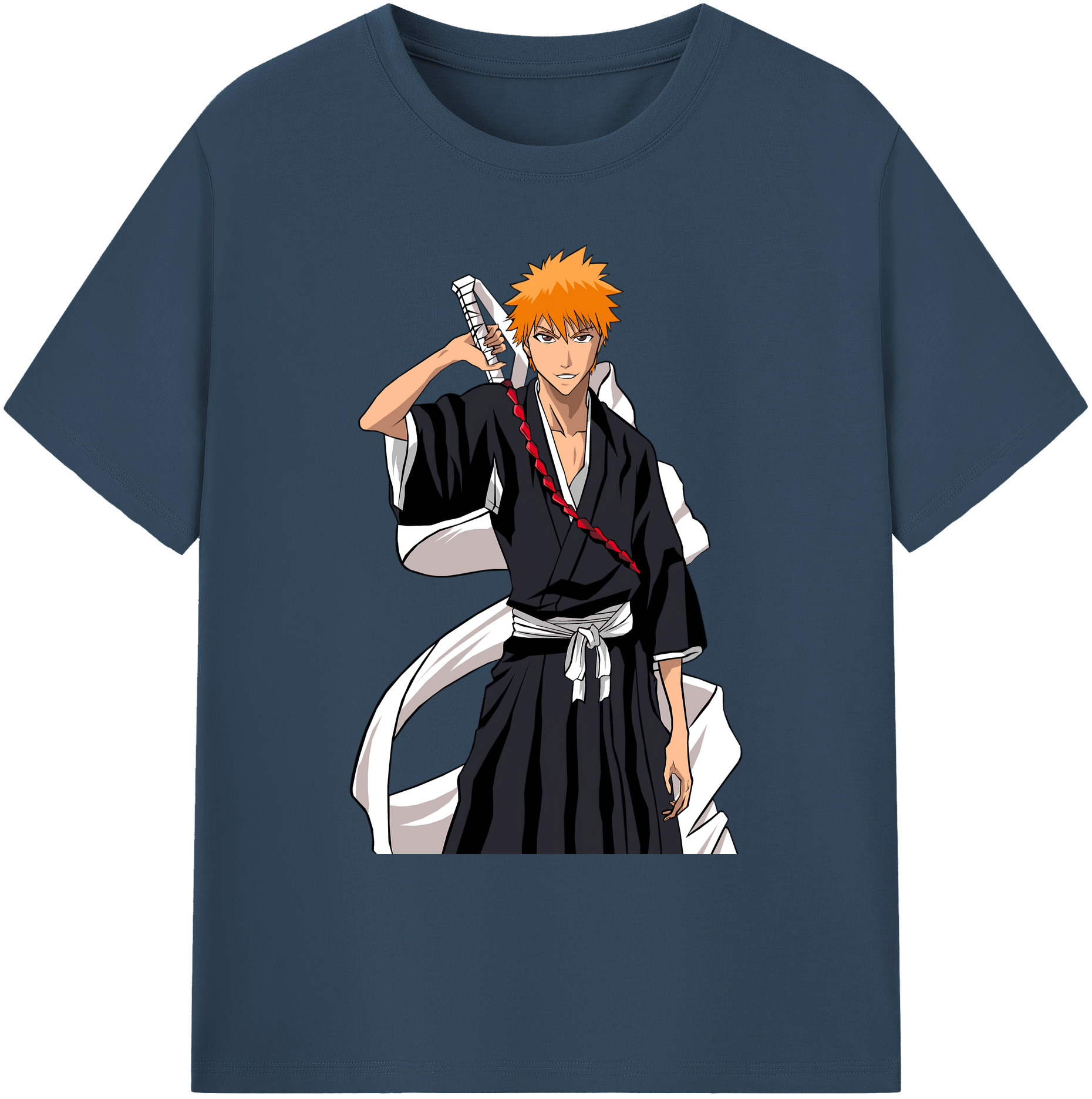 （画像用） ブリーチ 黒崎一護（くろさき いちご）BLEACH Kurosaki Ichigo 綿100％ メンズ半袖Tシャツ｜肌触りやわらか＆通気性