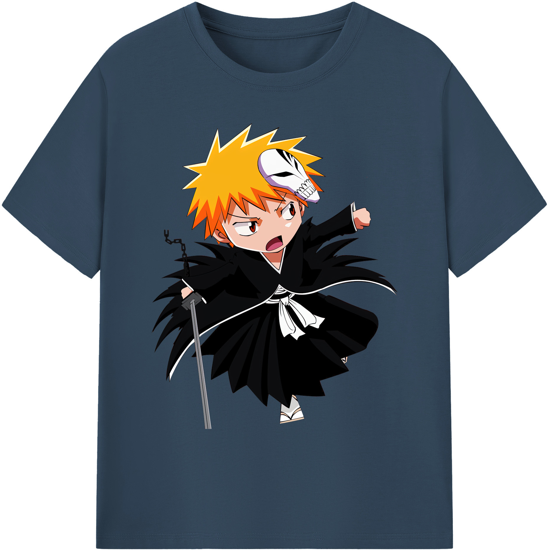 （画像用） ブリーチ 黒崎一護（くろさき いちご）BLEACH Kurosaki Ichigo 綿100％ メンズ半袖Tシャツ｜肌触りやわらか＆通気性