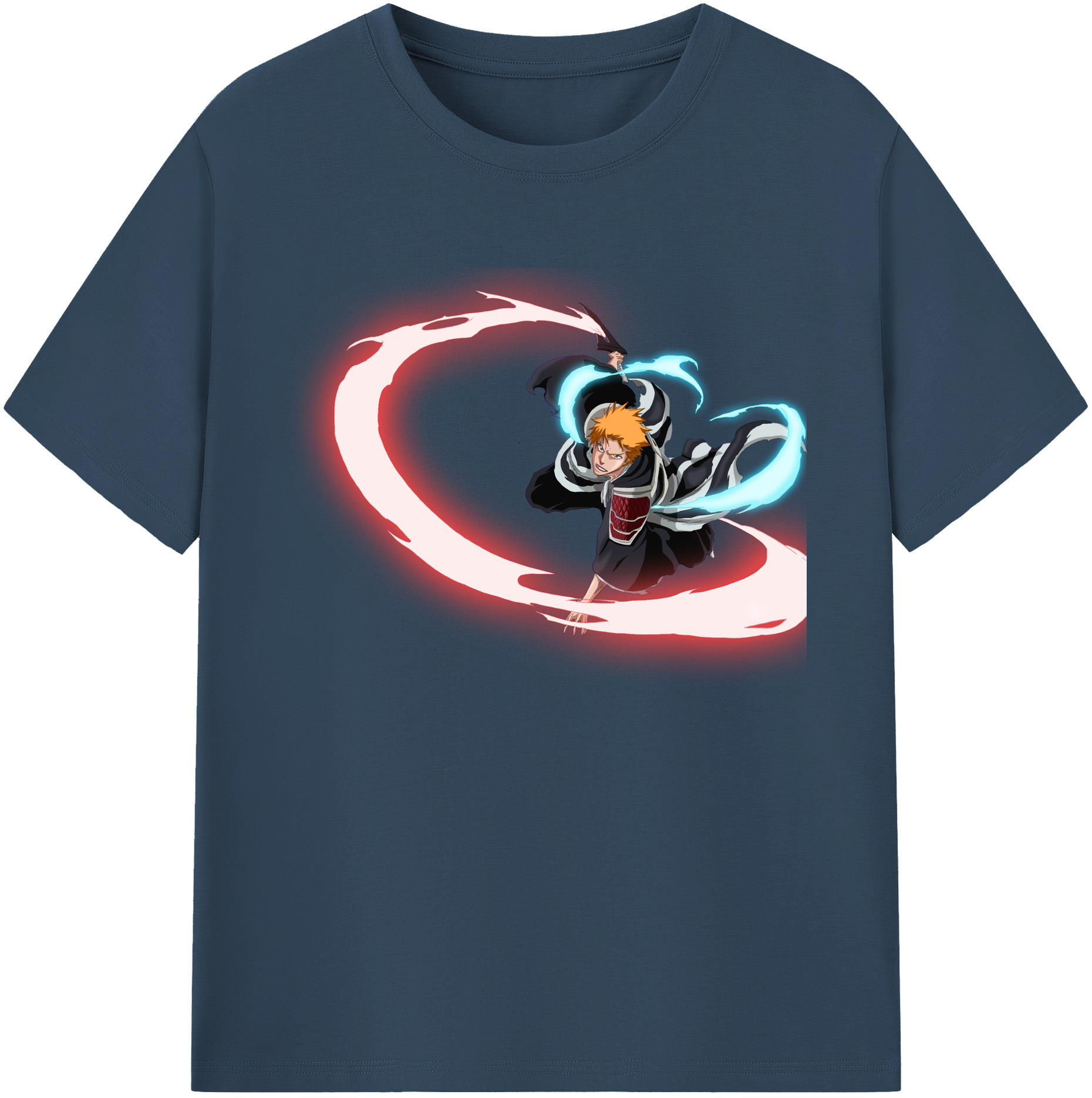 （画像用） ブリーチ 黒崎一護（くろさき いちご）BLEACH Kurosaki Ichigo 綿100％ メンズ半袖Tシャツ｜肌触りやわらか＆通気性