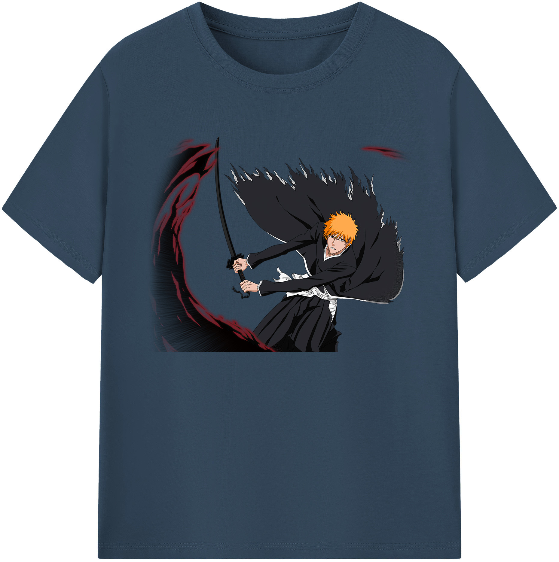 （画像用） ブリーチ 黒崎一護（くろさき いちご）BLEACH Kurosaki Ichigo 綿100％ メンズ半袖Tシャツ｜肌触りやわらか＆通気性