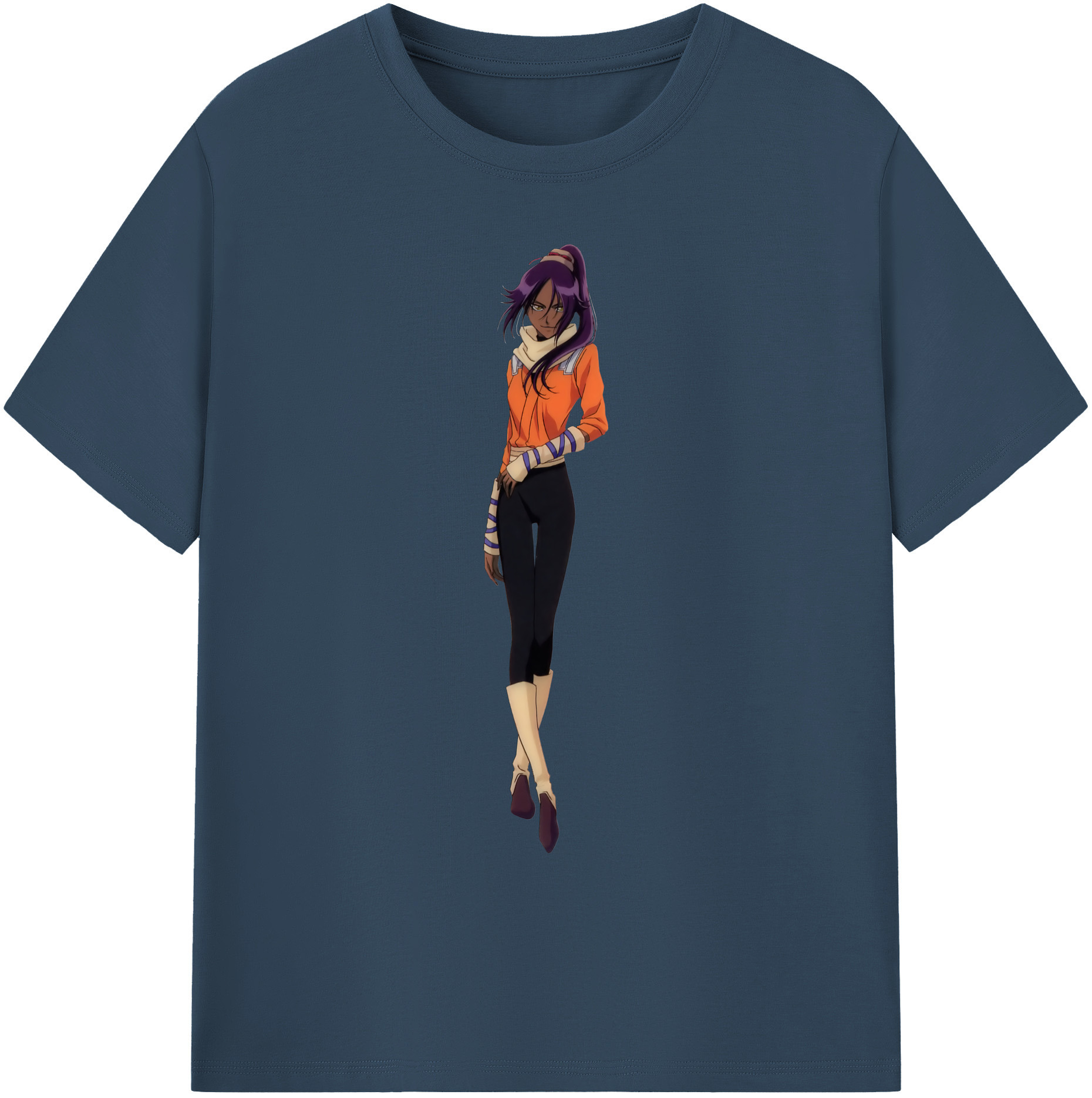 （画像用） ブリーチ 四楓院 夜一（しほういん よるいち） BLEACH Shihouin Yoruichi 綿100％ メンズ半袖Tシャツ｜肌触りやわらか＆通気性
