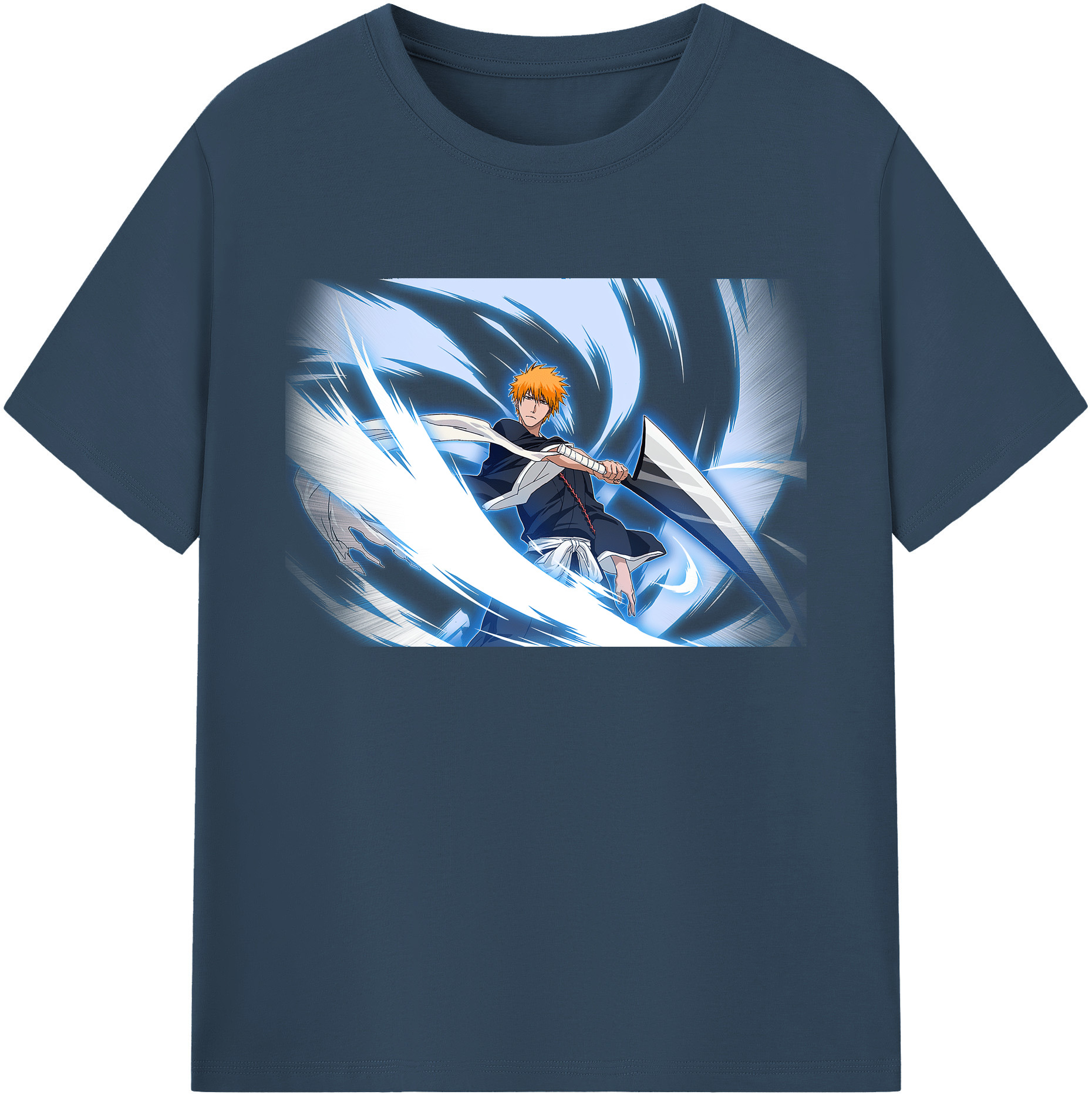 （画像用） ブリーチ 黒崎一護（くろさき いちご）BLEACH Kurosaki Ichigo 綿100％ メンズ半袖Tシャツ｜肌触りやわらか＆通気性