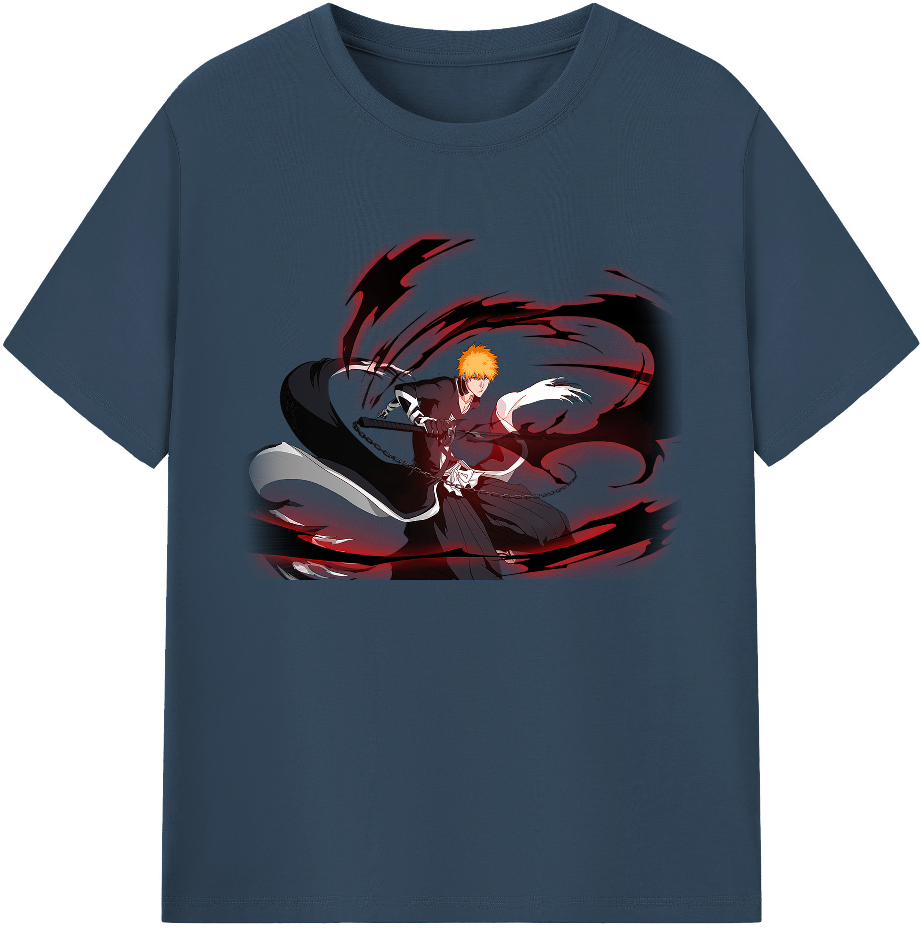 （画像用） ブリーチ 黒崎一護（くろさき いちご）BLEACH Kurosaki Ichigo 綿100％ メンズ半袖Tシャツ｜肌触りやわらか＆通気性