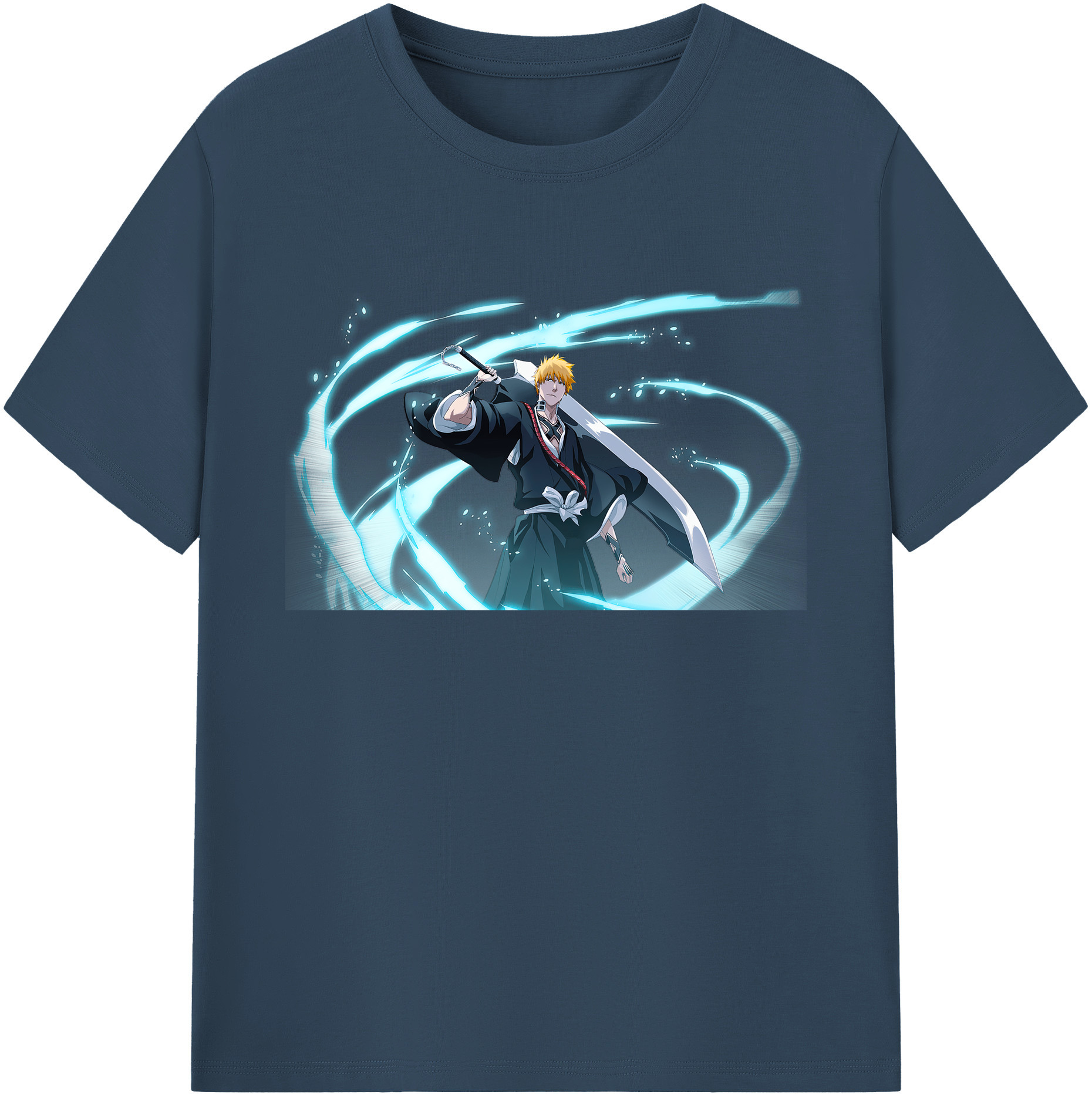 （画像用） ブリーチ 黒崎一護（くろさき いちご）BLEACH Kurosaki Ichigo 綿100％ メンズ半袖Tシャツ｜肌触りやわらか＆通気性