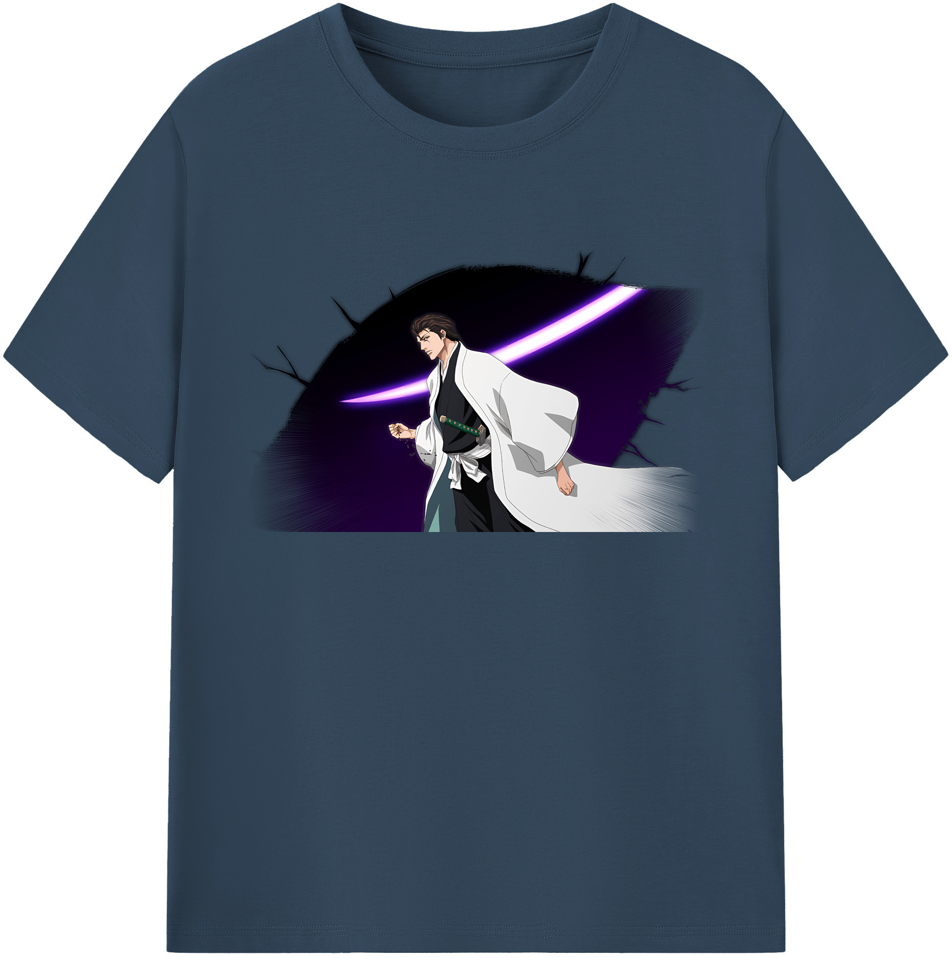 （画像用） ブリーチ 藍染 惣右介（あいぜん そうすけ） BLEACH Aizen Sousuke 綿100％ メンズ半袖Tシャツ｜肌触りやわらか＆通気性
