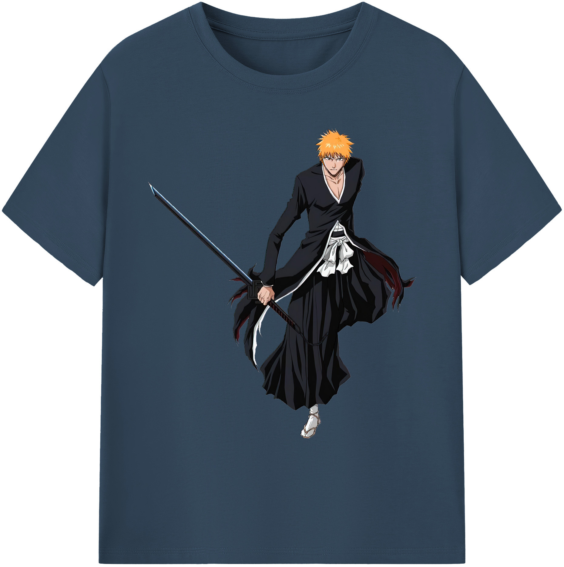 （画像用） ブリーチ 黒崎一護（くろさき いちご）BLEACH Kurosaki Ichigo 綿100％ メンズ半袖Tシャツ｜肌触りやわらか＆通気性