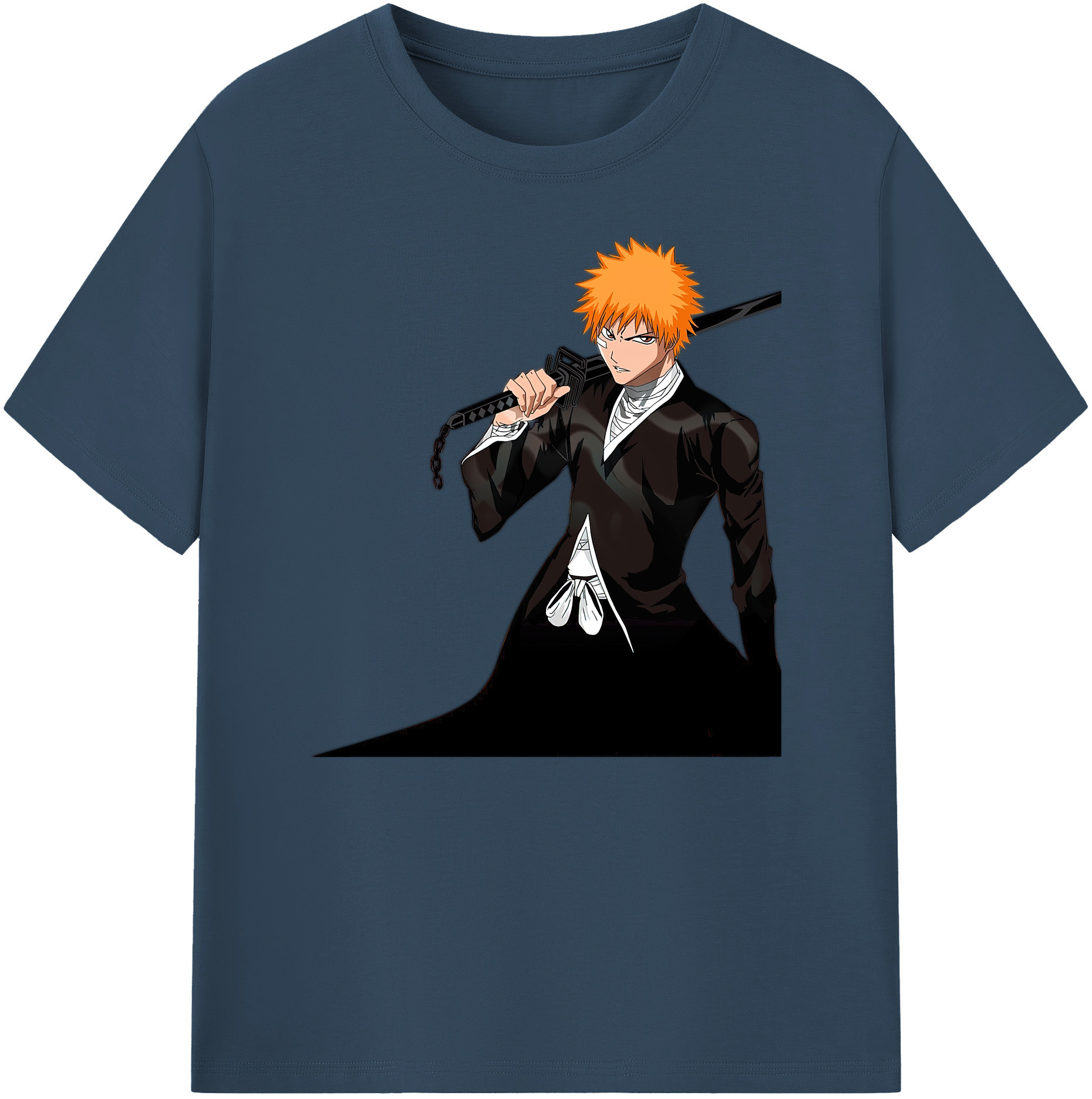 （画像用） ブリーチ 黒崎一護（くろさき いちご）BLEACH Kurosaki Ichigo 綿100％ メンズ半袖Tシャツ｜肌触りやわらか＆通気性