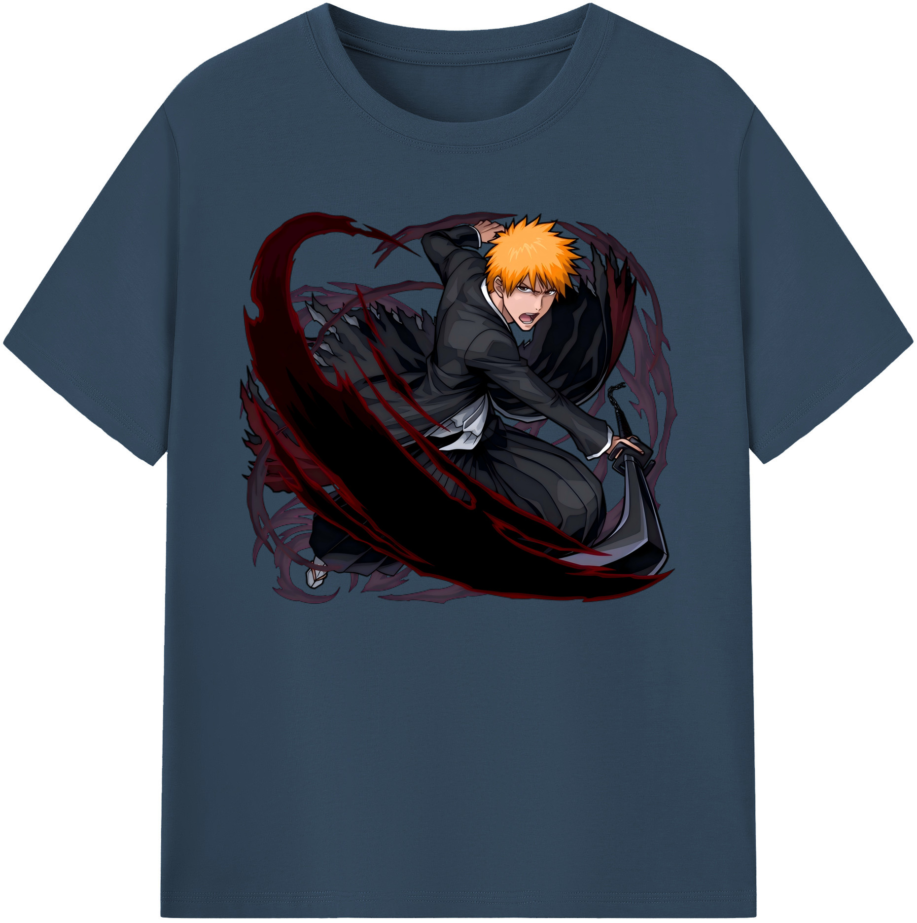 （画像用） ブリーチ 黒崎一護（くろさき いちご）BLEACH Kurosaki Ichigo 綿100％ メンズ半袖Tシャツ｜肌触りやわらか＆通気性