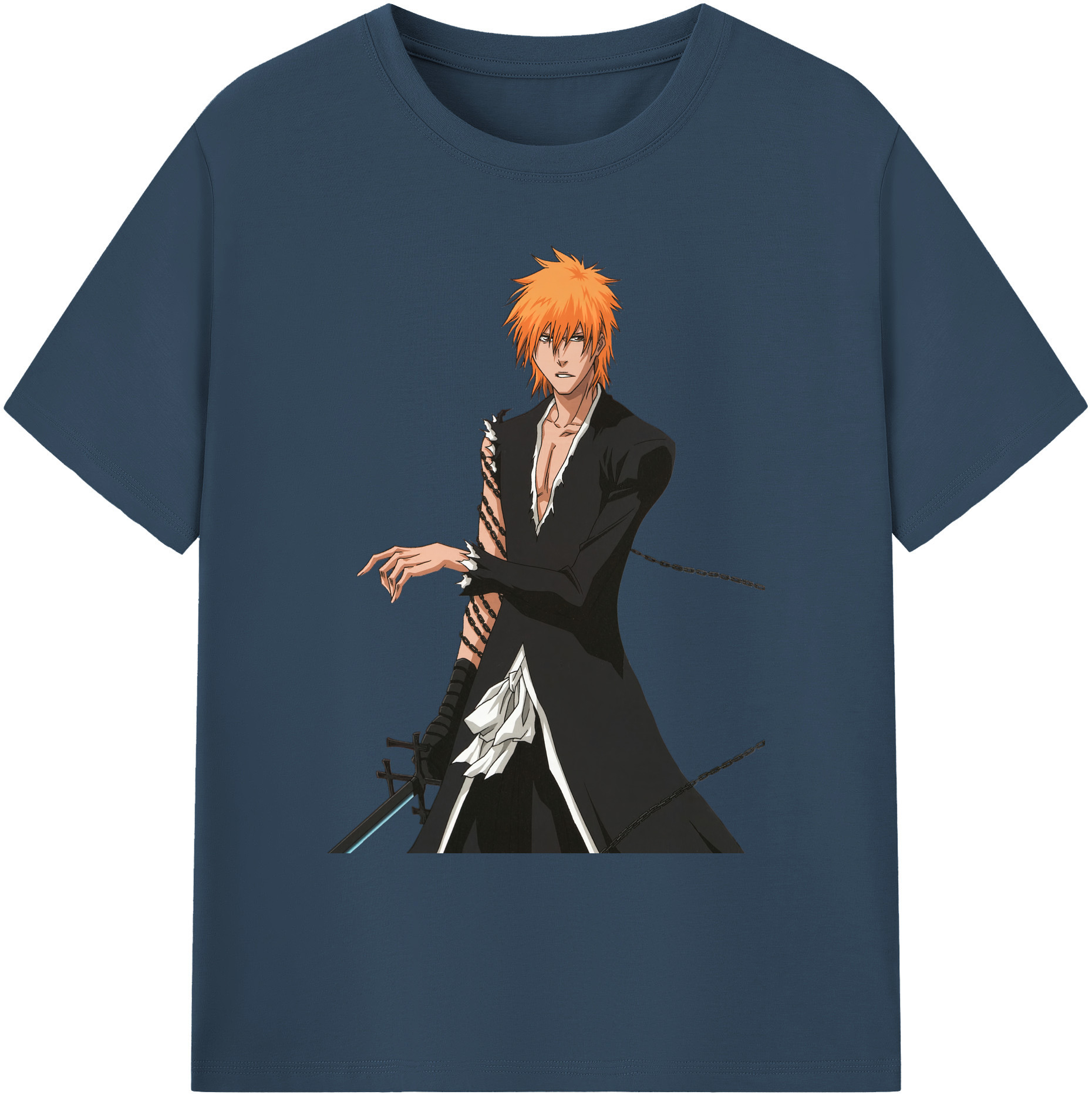（画像用） ブリーチ 黒崎一護（くろさき いちご）BLEACH Kurosaki Ichigo 綿100％ メンズ半袖Tシャツ｜肌触りやわらか＆通気性