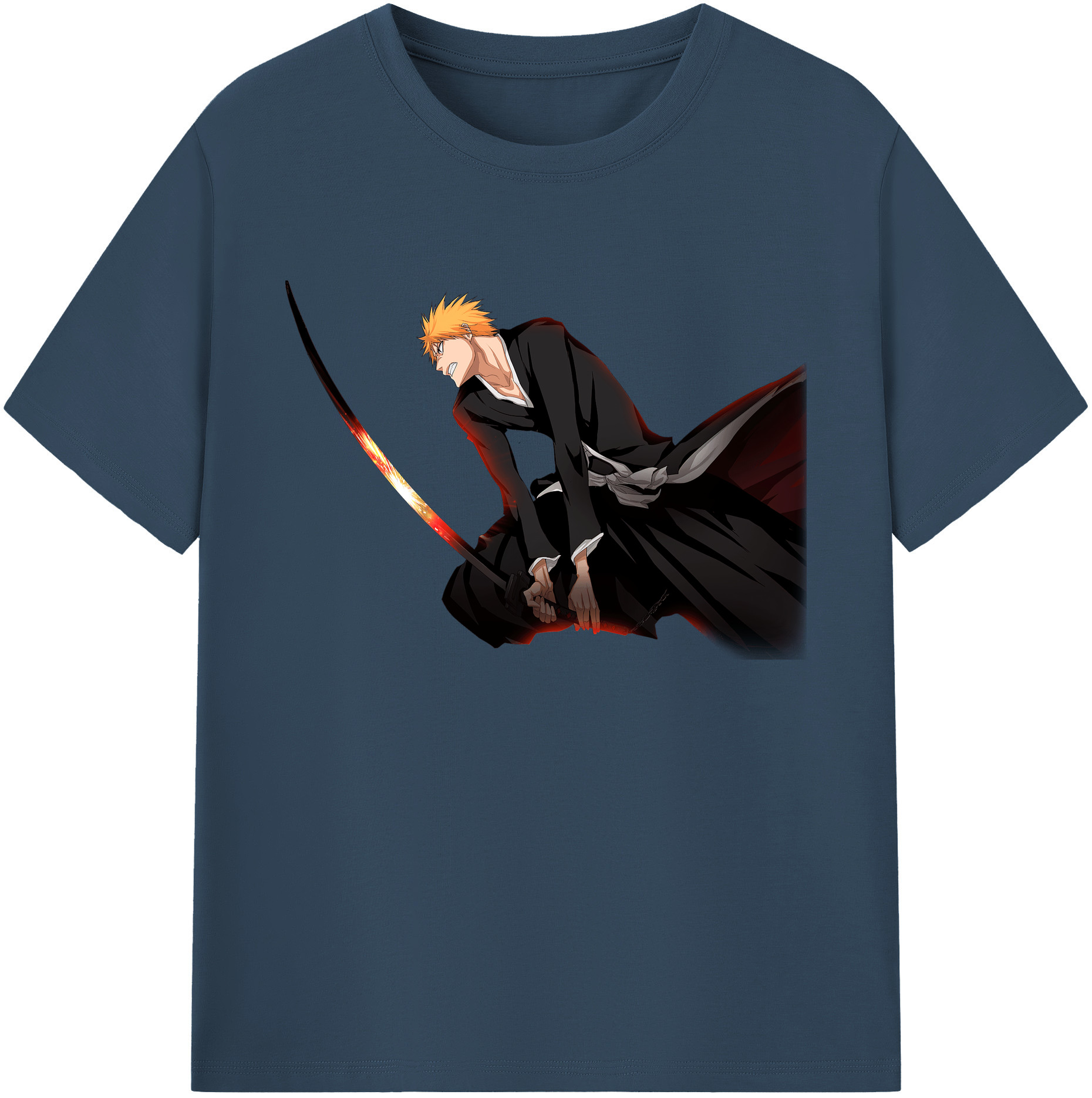 （画像用） ブリーチ 黒崎一護（くろさき いちご）BLEACH Kurosaki Ichigo 綿100％ メンズ半袖Tシャツ｜肌触りやわらか＆通気性