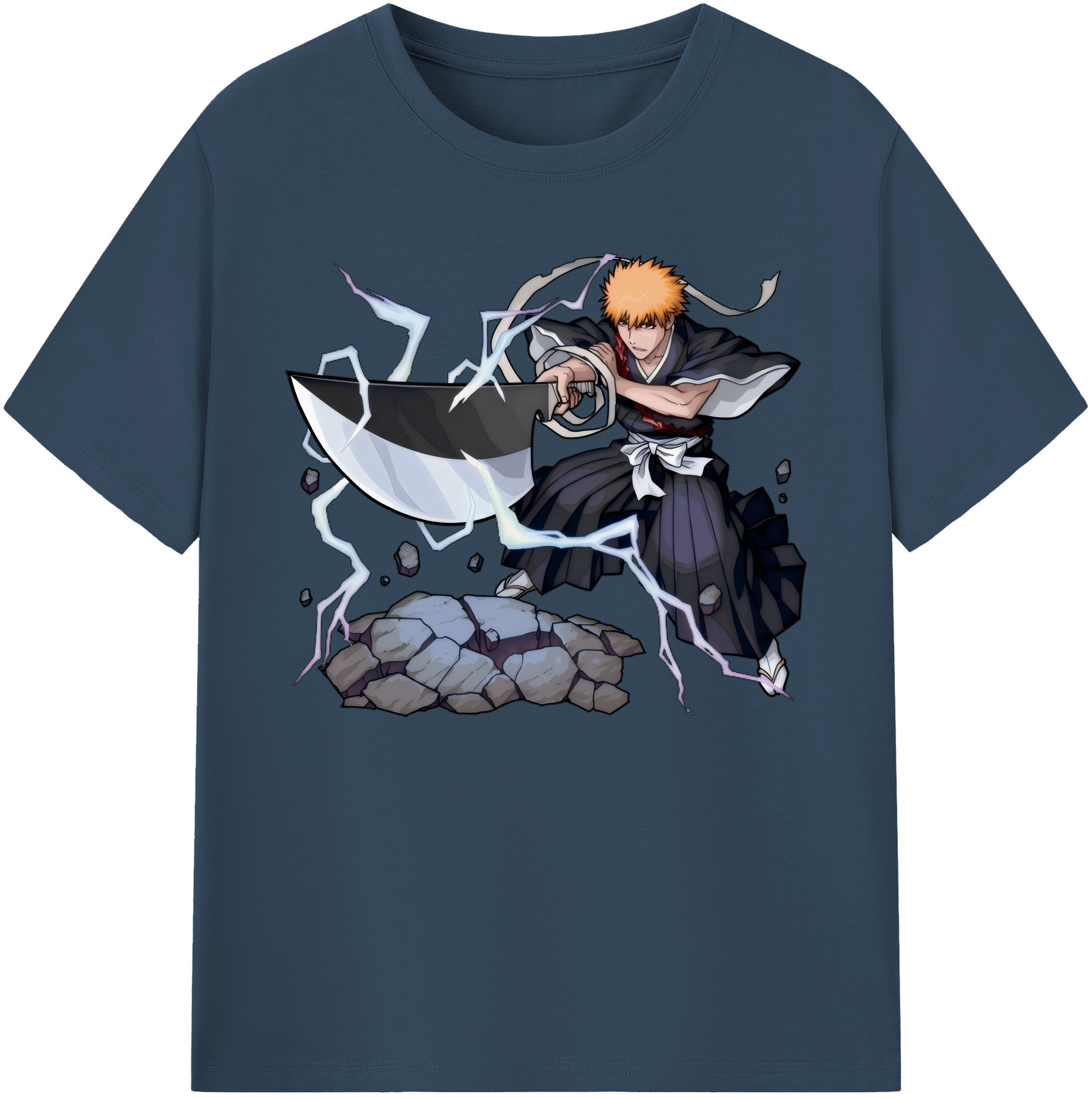 （画像用） ブリーチ 黒崎一護（くろさき いちご）BLEACH Kurosaki Ichigo 綿100％ メンズ半袖Tシャツ｜肌触りやわらか＆通気性
