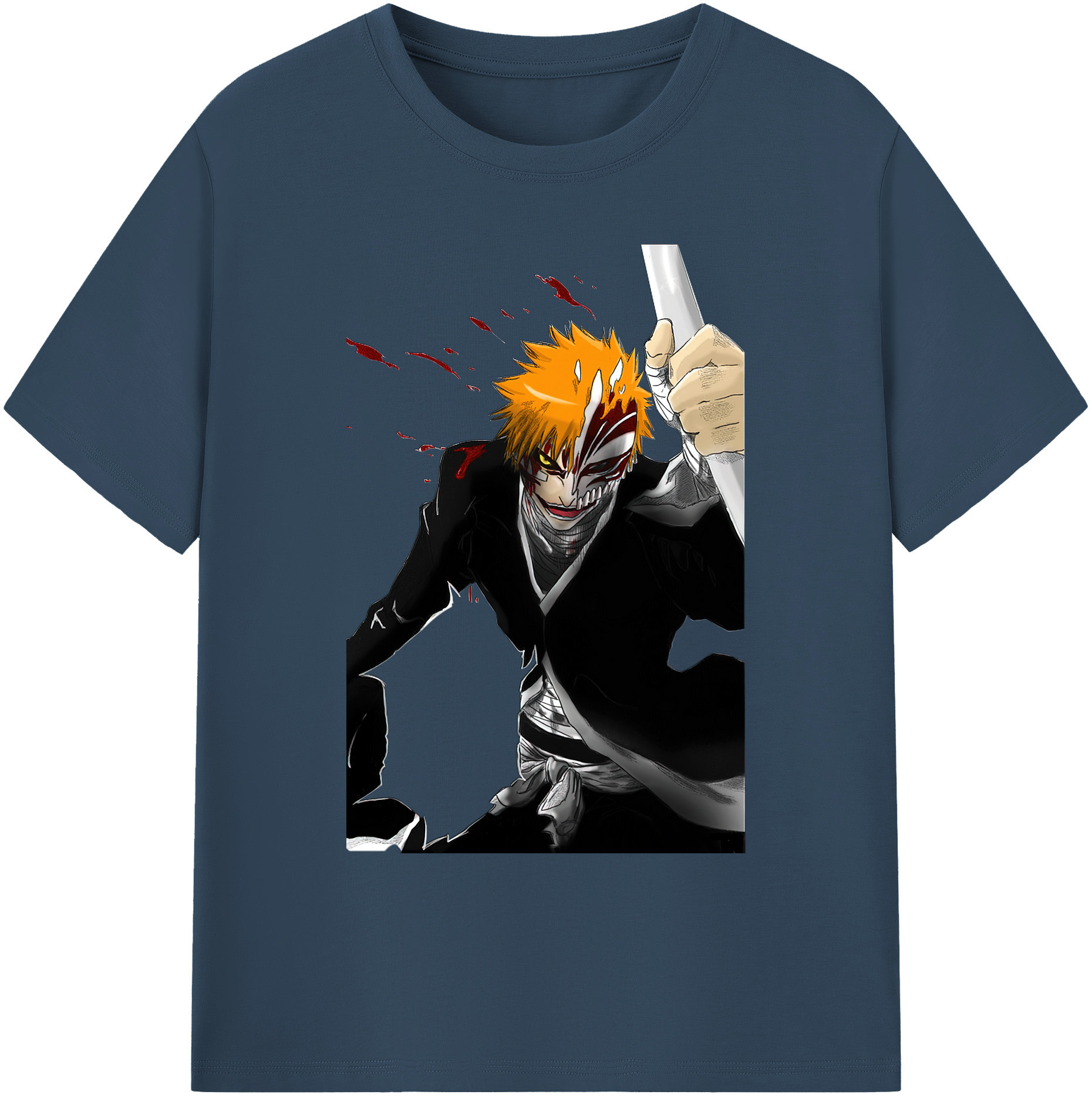 （画像用） ブリーチ 黒崎一護（くろさき いちご）BLEACH Kurosaki Ichigo 綿100％ メンズ半袖Tシャツ｜肌触りやわらか＆通気性