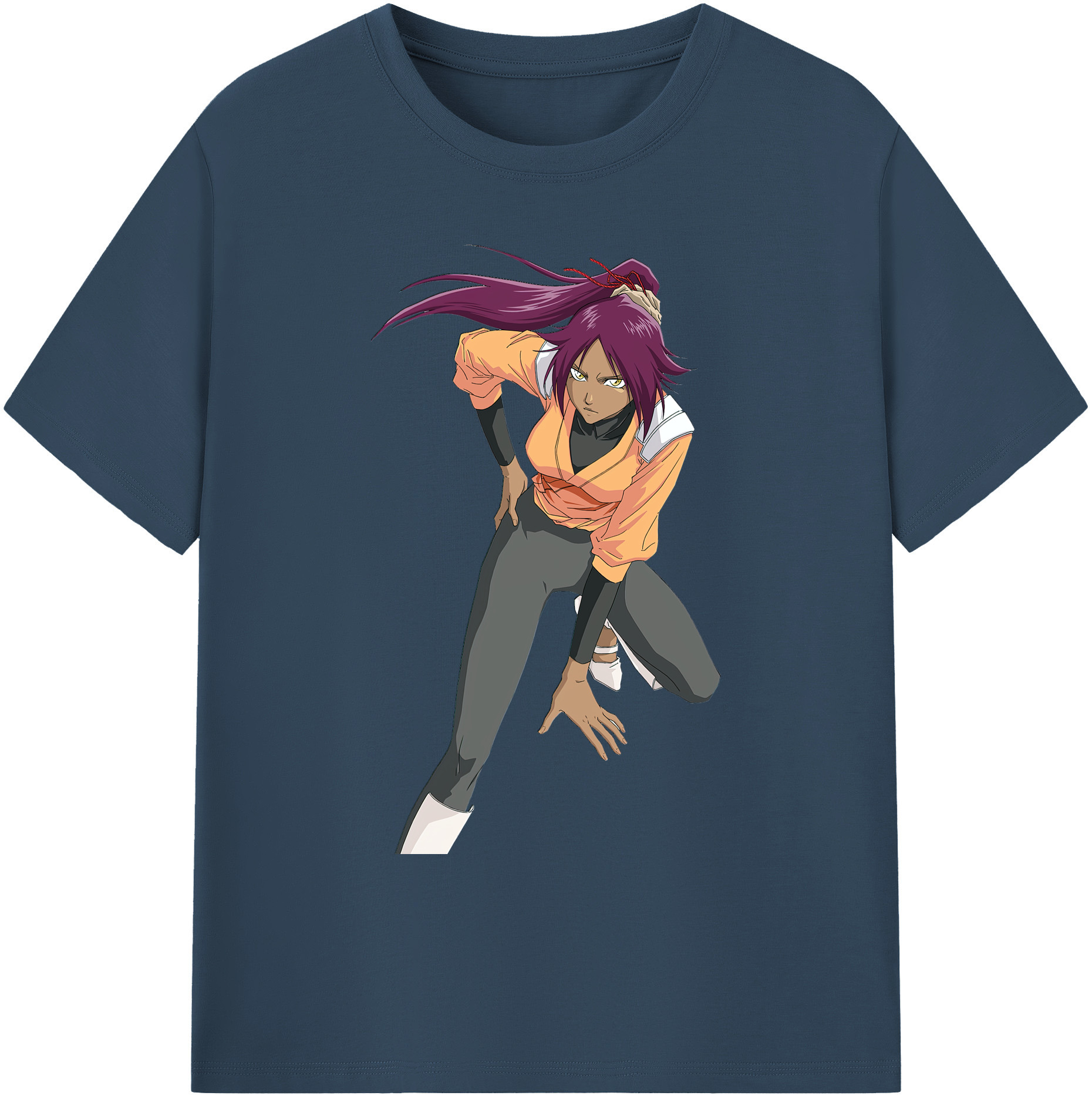 （画像用） ブリーチ 四楓院 夜一（しほういん よるいち） BLEACH Shihouin Yoruichi 綿100％ メンズ半袖Tシャツ｜肌触りやわらか＆通気性