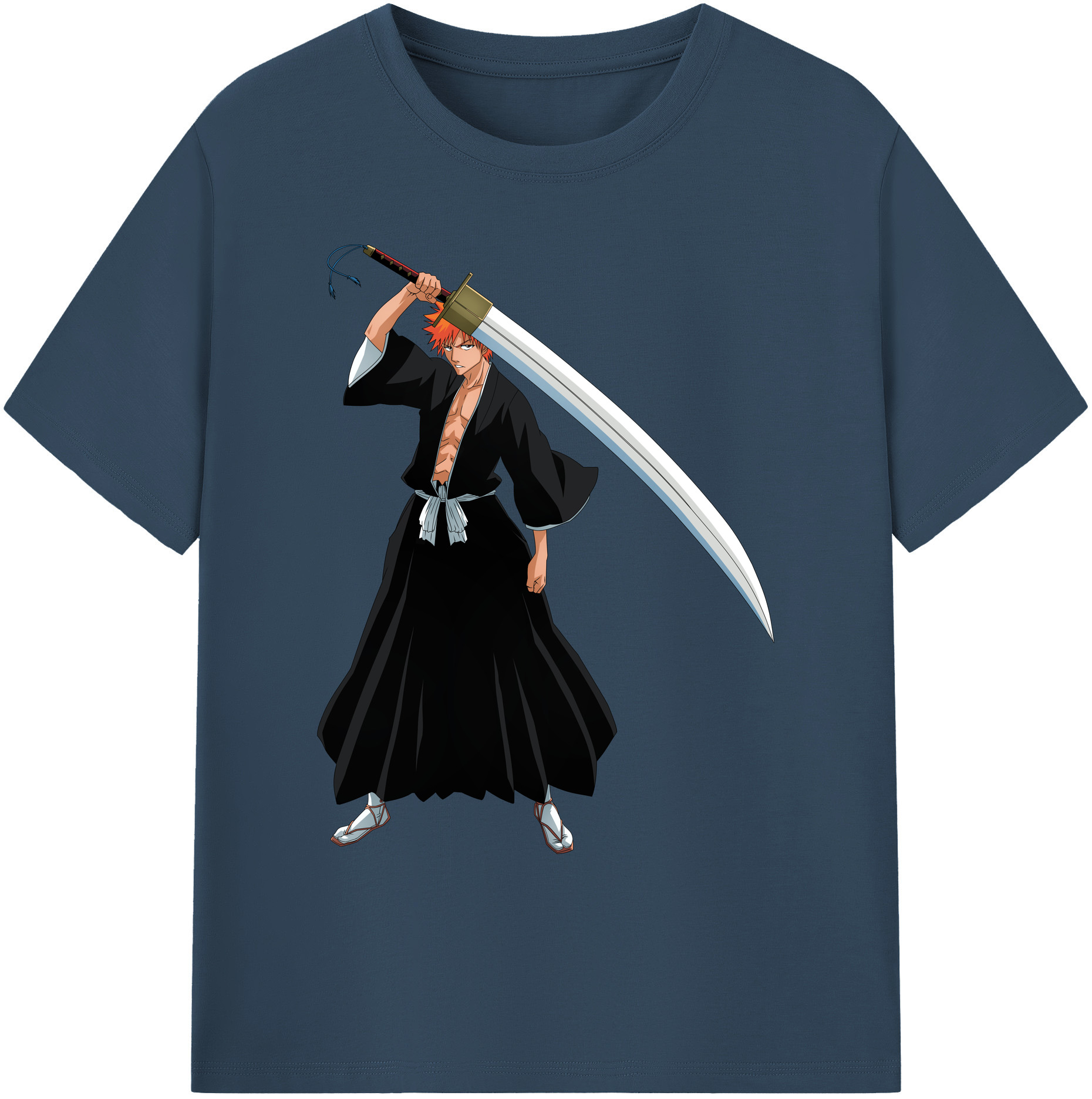 （画像用） ブリーチ 黒崎一護（くろさき いちご）BLEACH Kurosaki Ichigo 綿100％ メンズ半袖Tシャツ｜肌触りやわらか＆通気性