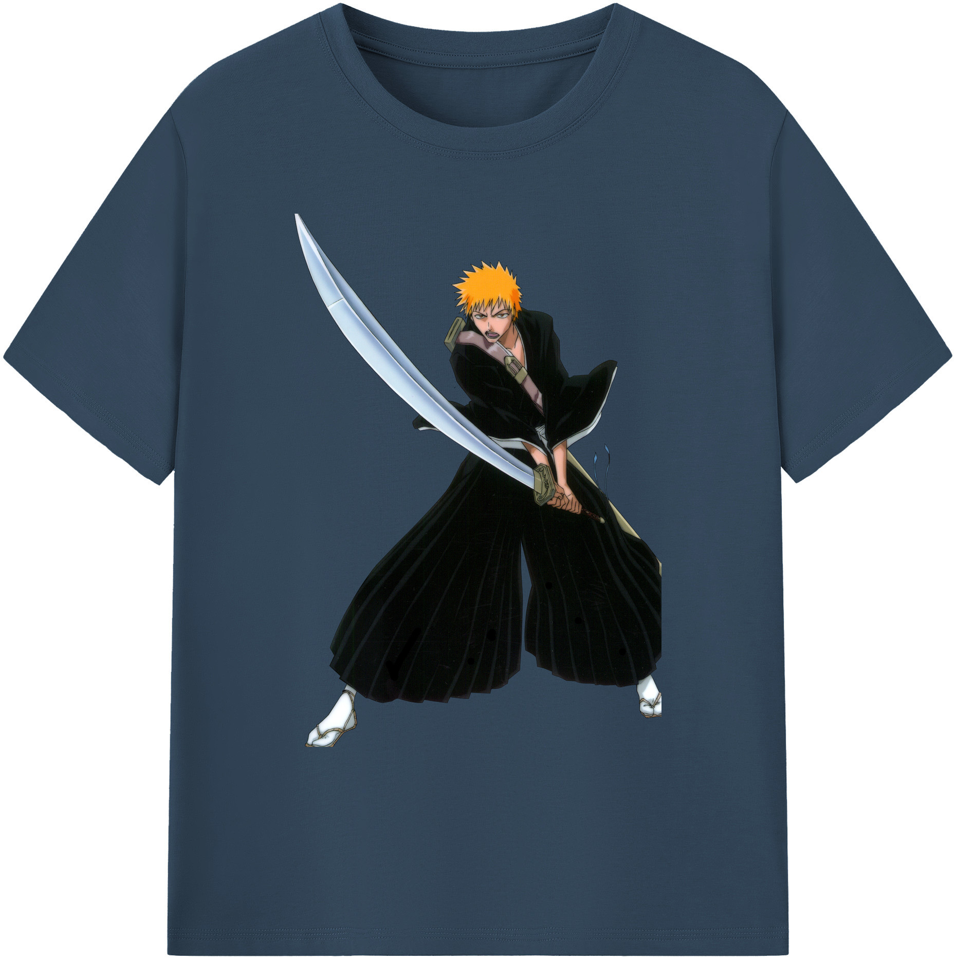 （画像用） ブリーチ 黒崎一護（くろさき いちご）BLEACH Kurosaki Ichigo 綿100％ メンズ半袖Tシャツ｜肌触りやわらか＆通気性