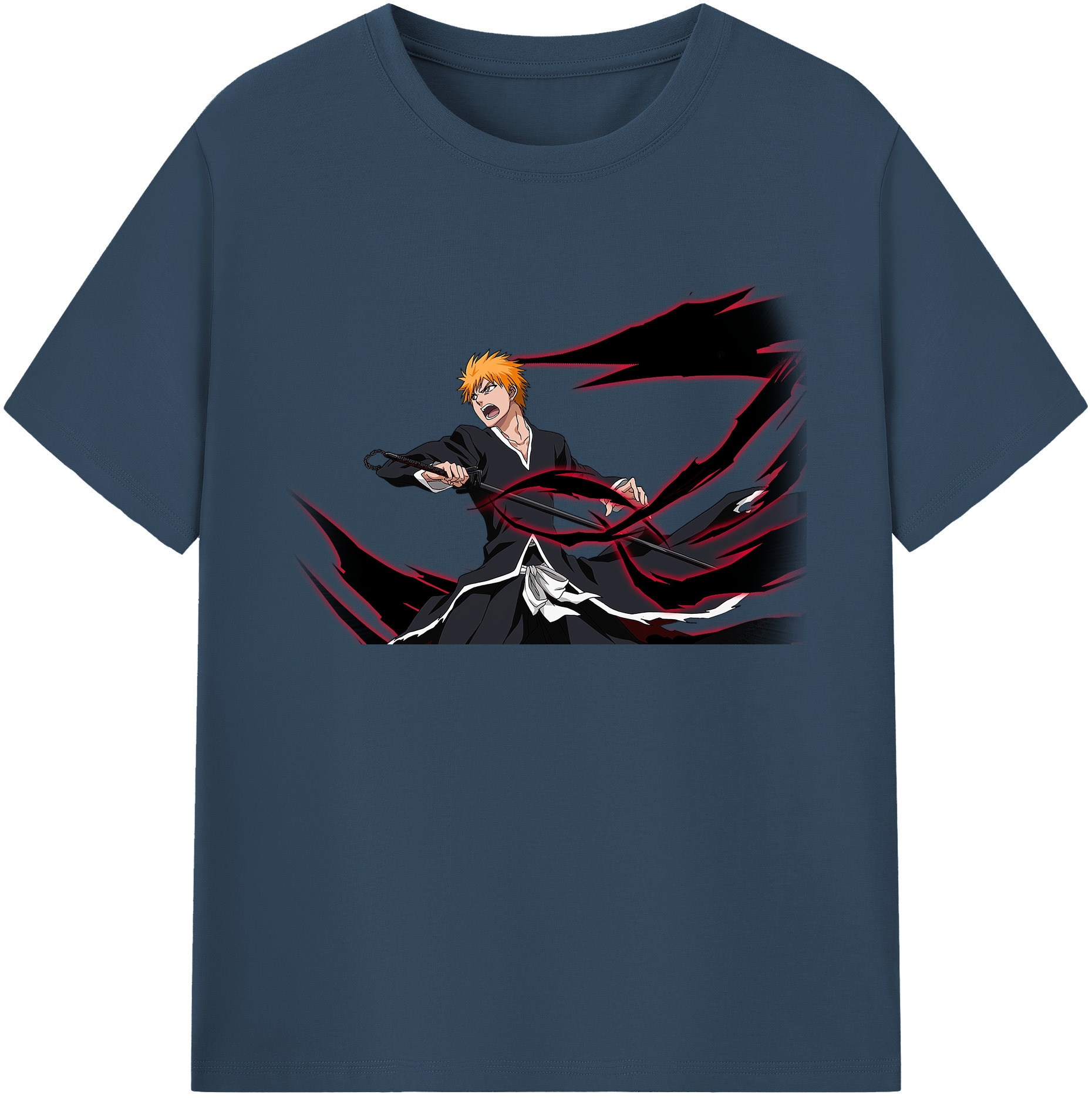 （画像用） ブリーチ 黒崎一護（くろさき いちご）BLEACH Kurosaki Ichigo 綿100％ メンズ半袖Tシャツ｜肌触りやわらか＆通気性