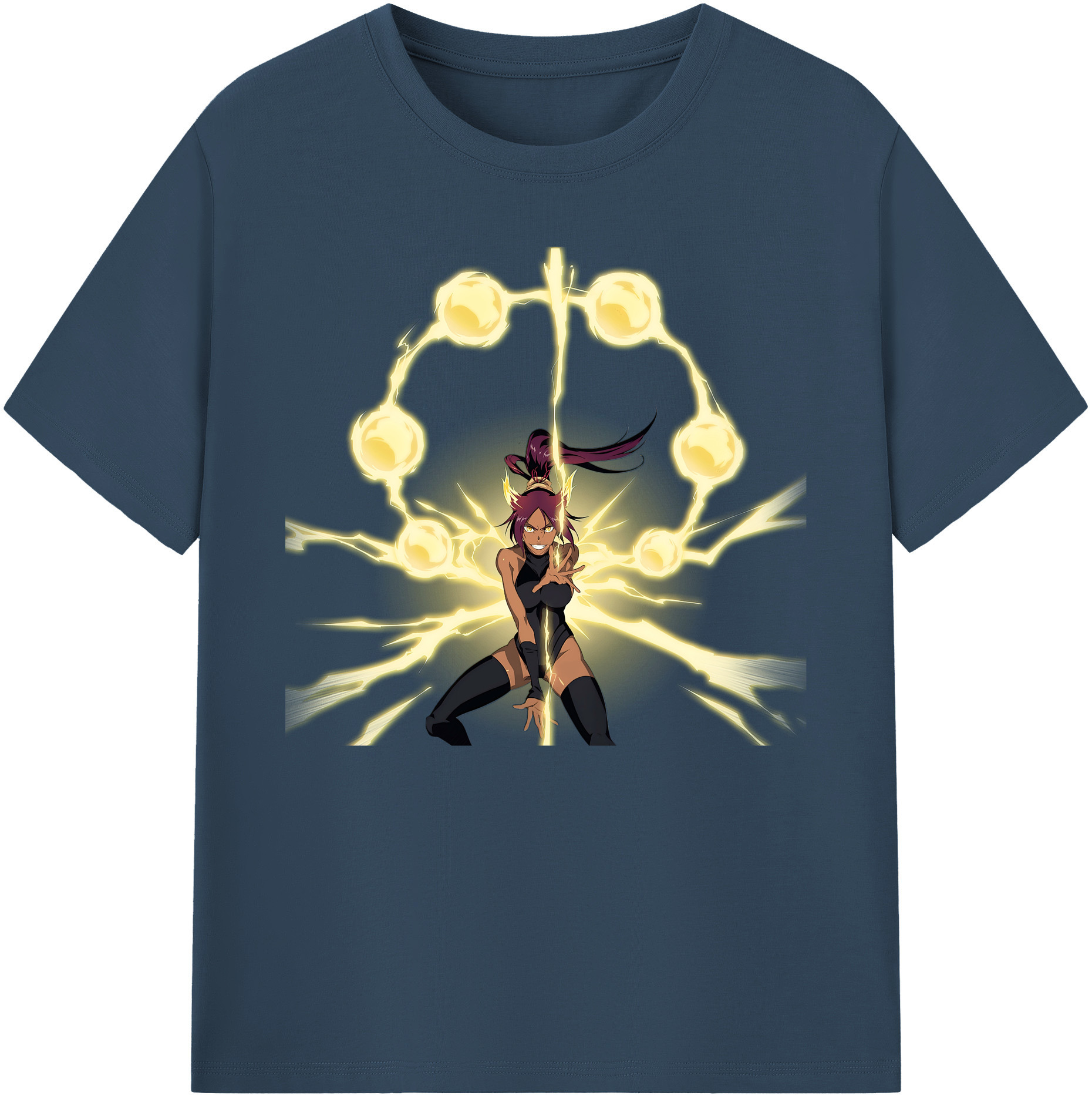 （画像用） ブリーチ 四楓院 夜一（しほういん よるいち） BLEACH Shihouin Yoruichi 綿100％ メンズ半袖Tシャツ｜肌触りやわらか＆通気性