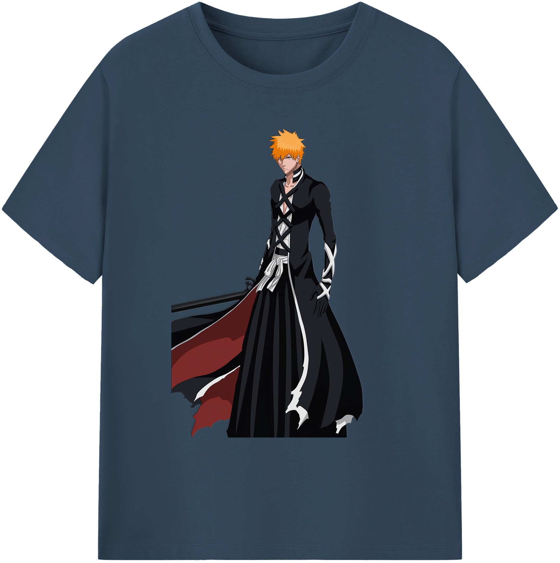 （画像用） ブリーチ 黒崎一護（くろさき いちご）BLEACH Kurosaki Ichigo 綿100％ メンズ半袖Tシャツ｜肌触りやわらか＆通気性