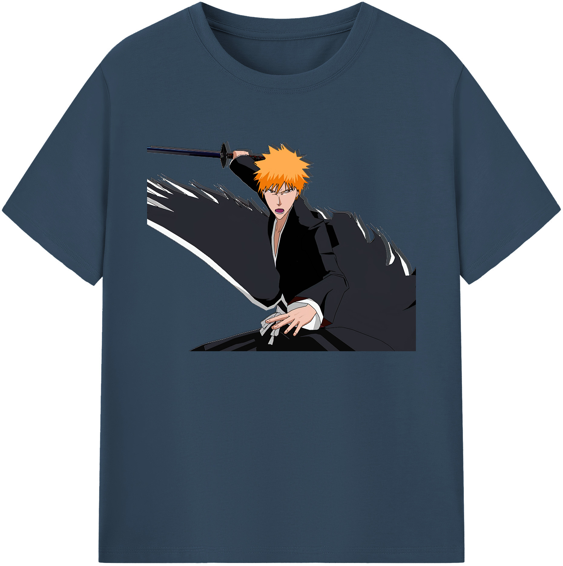 （画像用） ブリーチ 黒崎一護（くろさき いちご）BLEACH Kurosaki Ichigo 綿100％ メンズ半袖Tシャツ｜肌触りやわらか＆通気性