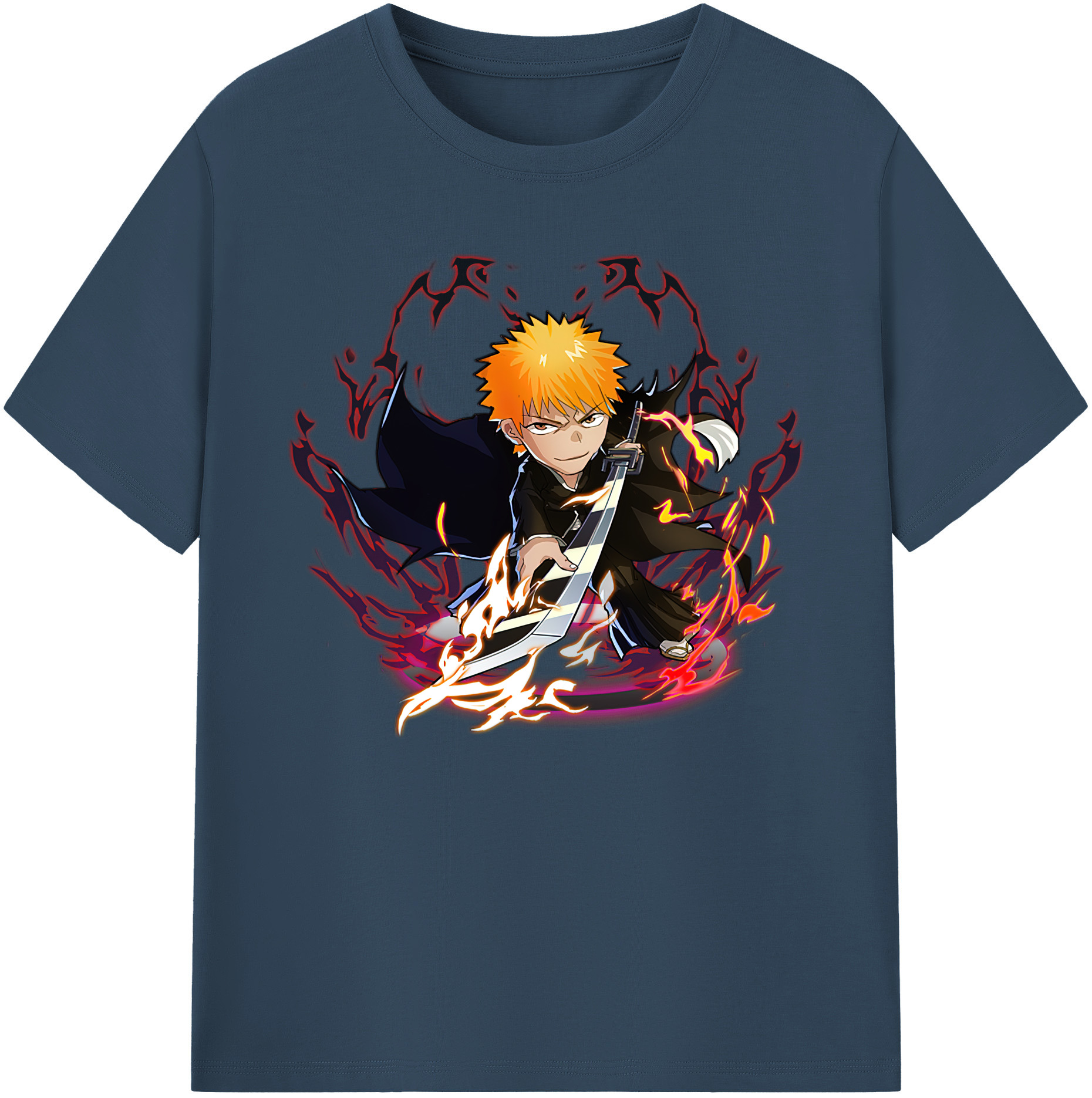 （画像用） ブリーチ 黒崎一護（くろさき いちご）BLEACH Kurosaki Ichigo 綿100％ メンズ半袖Tシャツ｜肌触りやわらか＆通気性