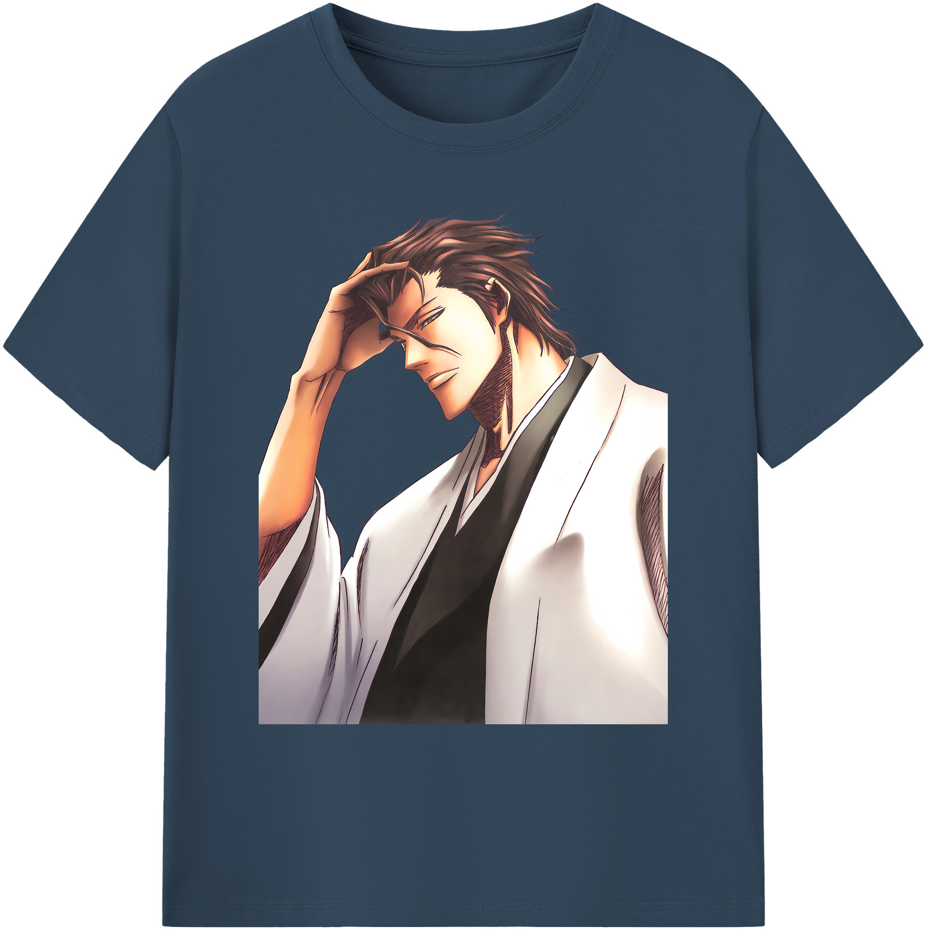 （画像用） ブリーチ 藍染 惣右介（あいぜん そうすけ） BLEACH Aizen Sousuke 綿100％ メンズ半袖Tシャツ｜肌触りやわらか＆通気性