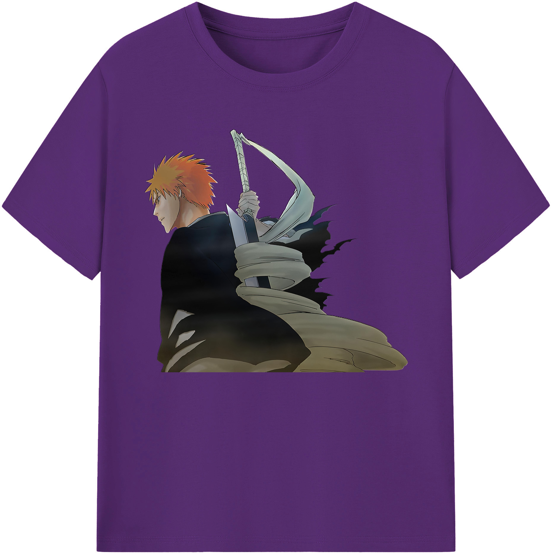 （画像用） ブリーチ 黒崎一護（くろさき いちご）BLEACH Kurosaki Ichigo 綿100％ メンズ半袖Tシャツ｜肌触りやわらか＆通気性