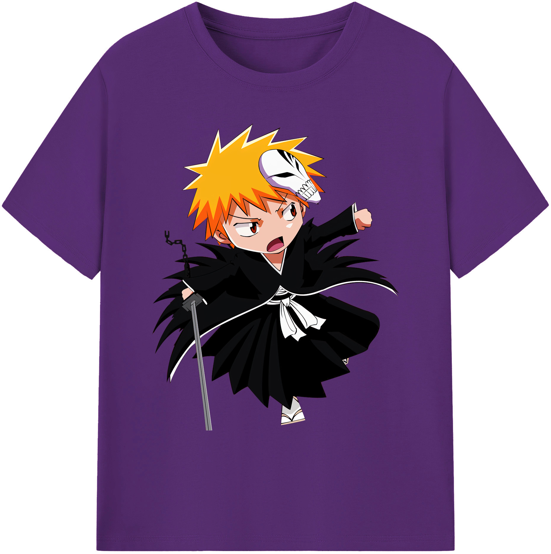 （画像用） ブリーチ 黒崎一護（くろさき いちご）BLEACH Kurosaki Ichigo 綿100％ メンズ半袖Tシャツ｜肌触りやわらか＆通気性