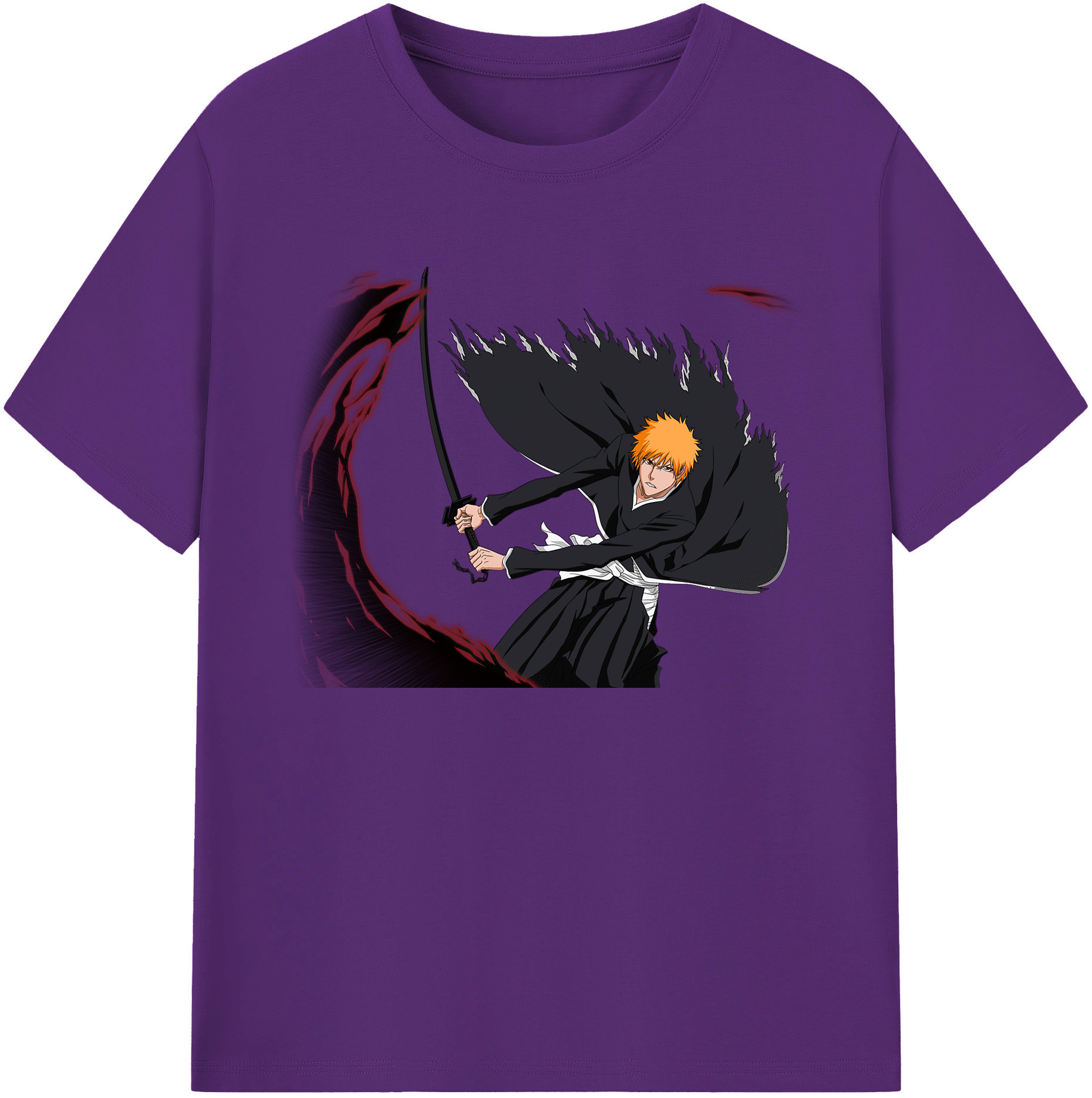 （画像用） ブリーチ 黒崎一護（くろさき いちご）BLEACH Kurosaki Ichigo 綿100％ メンズ半袖Tシャツ｜肌触りやわらか＆通気性