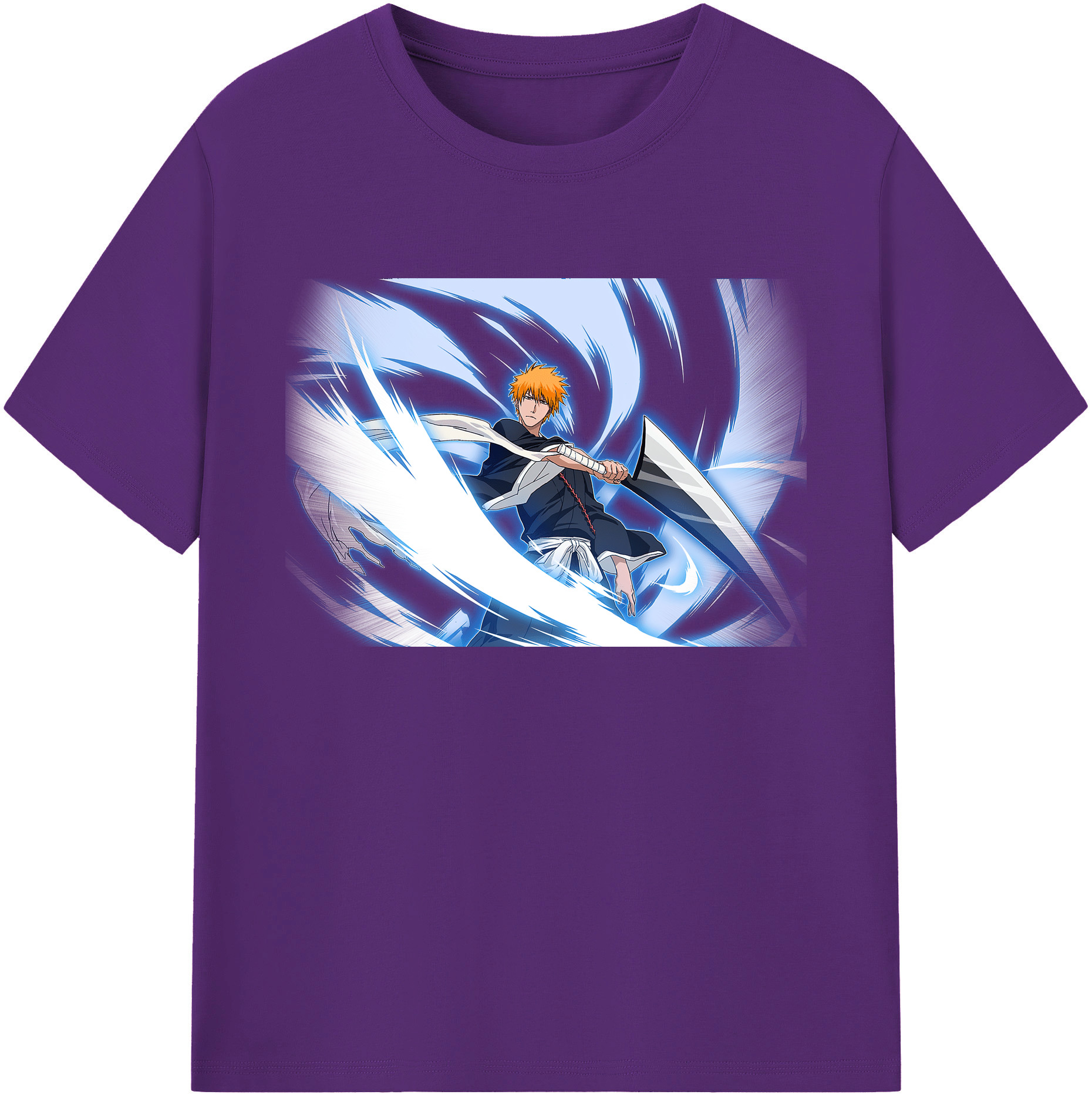 （画像用） ブリーチ 黒崎一護（くろさき いちご）BLEACH Kurosaki Ichigo 綿100％ メンズ半袖Tシャツ｜肌触りやわらか＆通気性