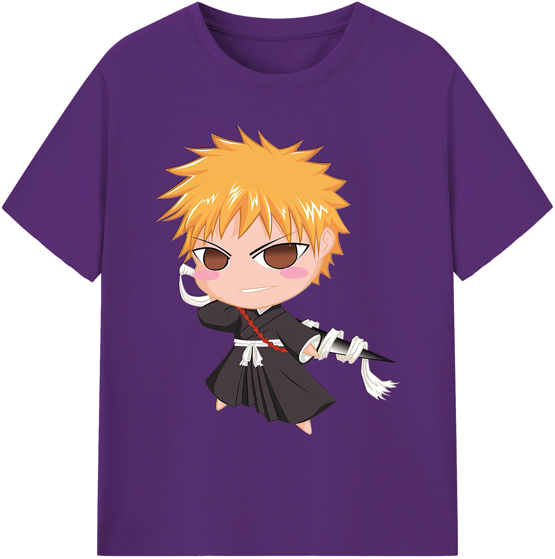 （画像用） ブリーチ 黒崎一護（くろさき いちご）BLEACH Kurosaki Ichigo 綿100％ メンズ半袖Tシャツ｜肌触りやわらか＆通気性