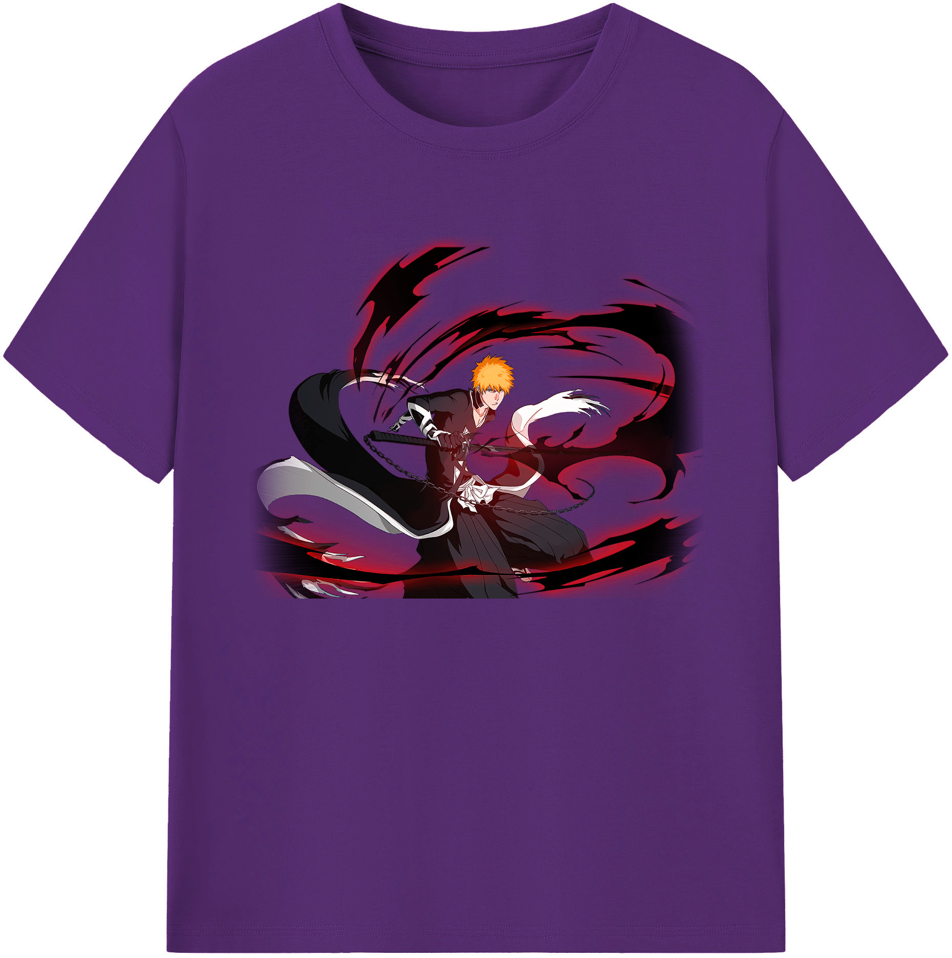 （画像用） ブリーチ 黒崎一護（くろさき いちご）BLEACH Kurosaki Ichigo 綿100％ メンズ半袖Tシャツ｜肌触りやわらか＆通気性