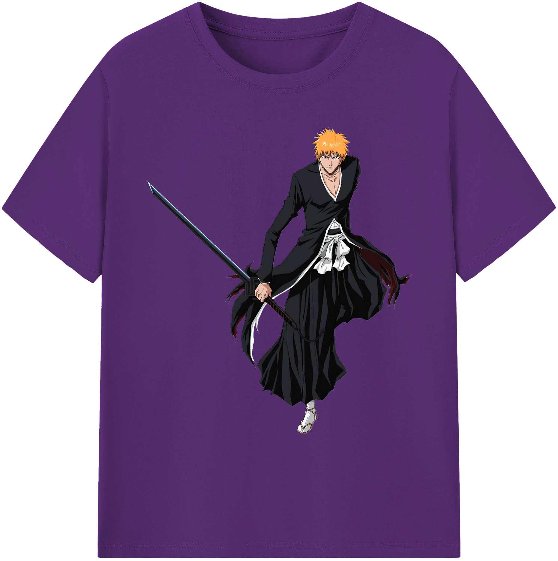 （画像用） ブリーチ 黒崎一護（くろさき いちご）BLEACH Kurosaki Ichigo 綿100％ メンズ半袖Tシャツ｜肌触りやわらか＆通気性