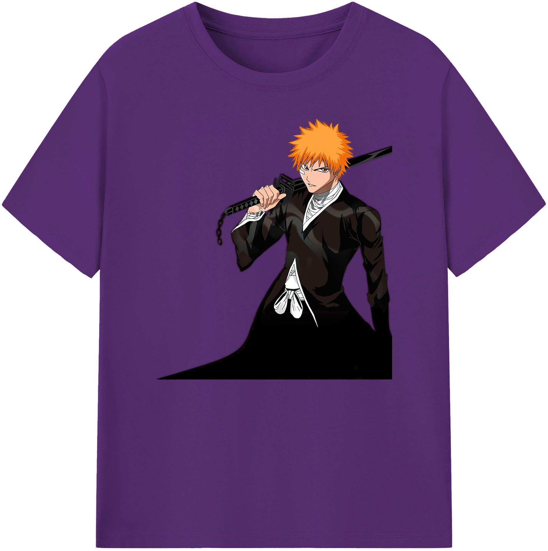 （画像用） ブリーチ 黒崎一護（くろさき いちご）BLEACH Kurosaki Ichigo 綿100％ メンズ半袖Tシャツ｜肌触りやわらか＆通気性