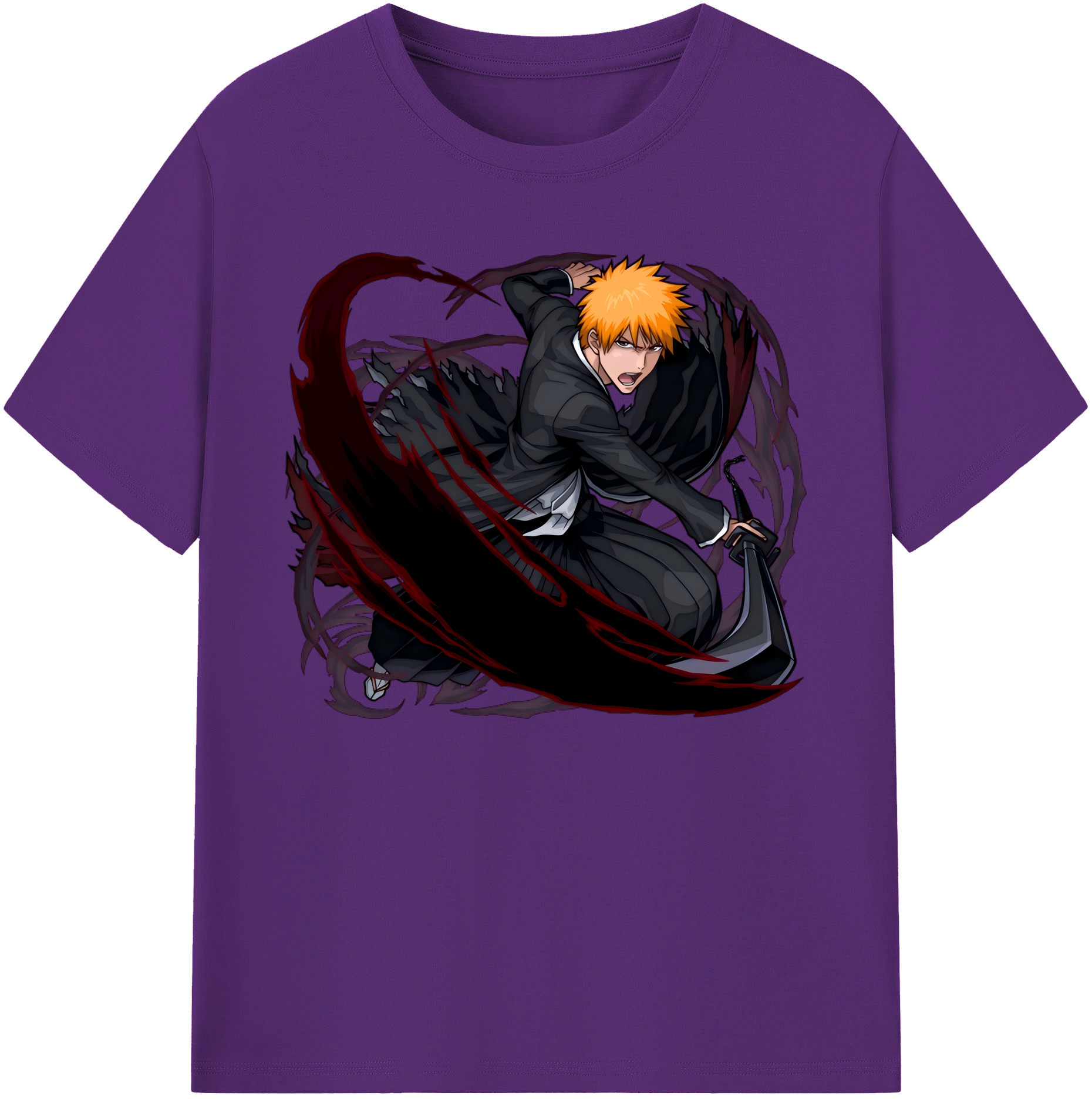 （画像用） ブリーチ 黒崎一護（くろさき いちご）BLEACH Kurosaki Ichigo 綿100％ メンズ半袖Tシャツ｜肌触りやわらか＆通気性