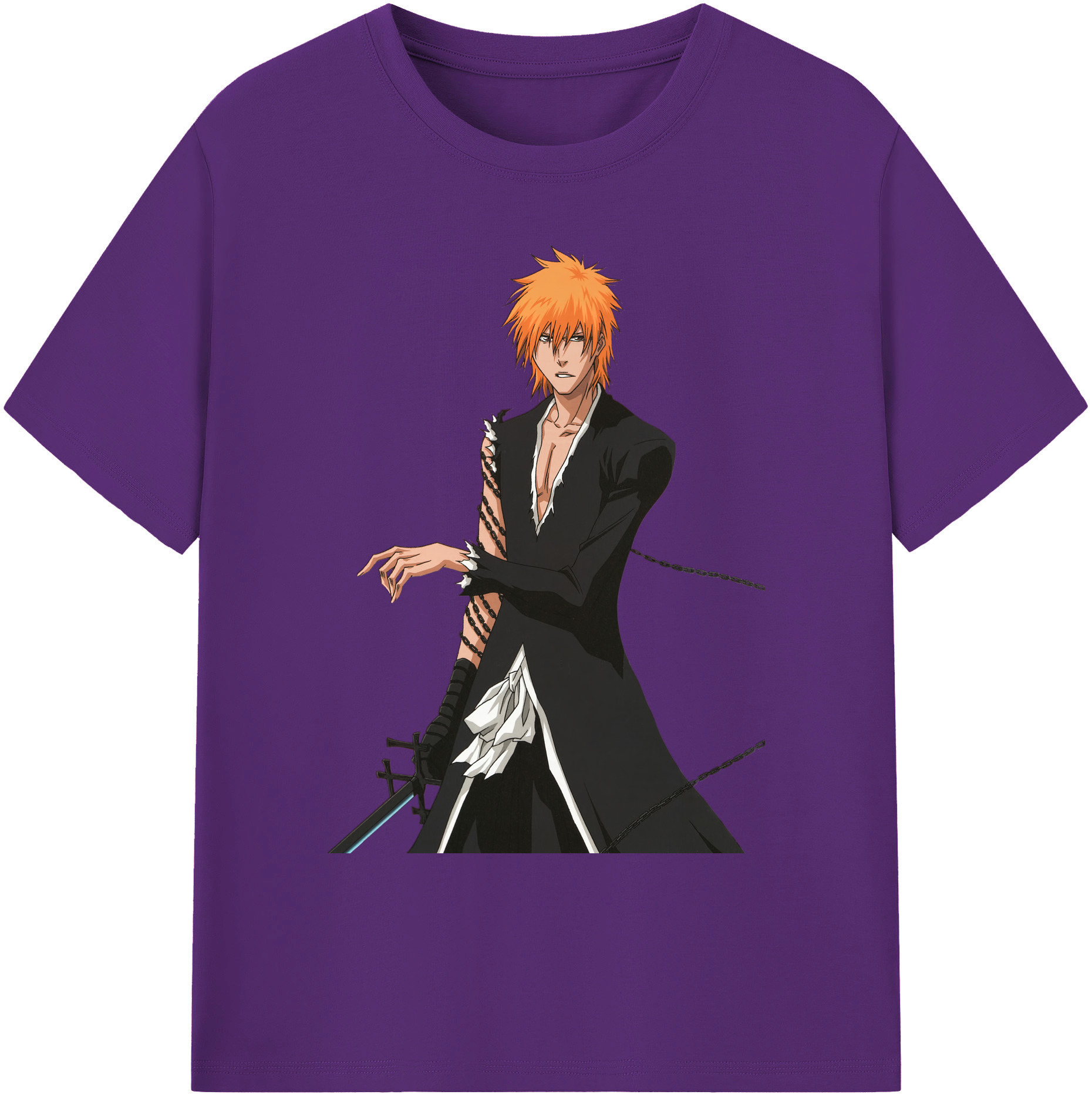 （画像用） ブリーチ 黒崎一護（くろさき いちご）BLEACH Kurosaki Ichigo 綿100％ メンズ半袖Tシャツ｜肌触りやわらか＆通気性