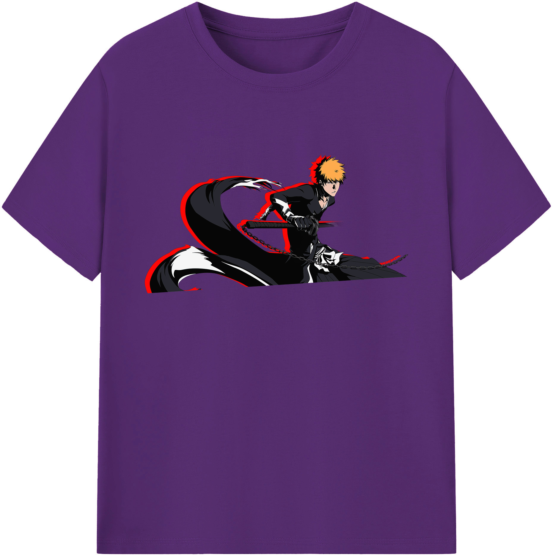 （画像用） ブリーチ 黒崎一護（くろさき いちご）BLEACH Kurosaki Ichigo 綿100％ メンズ半袖Tシャツ｜肌触りやわらか＆通気性
