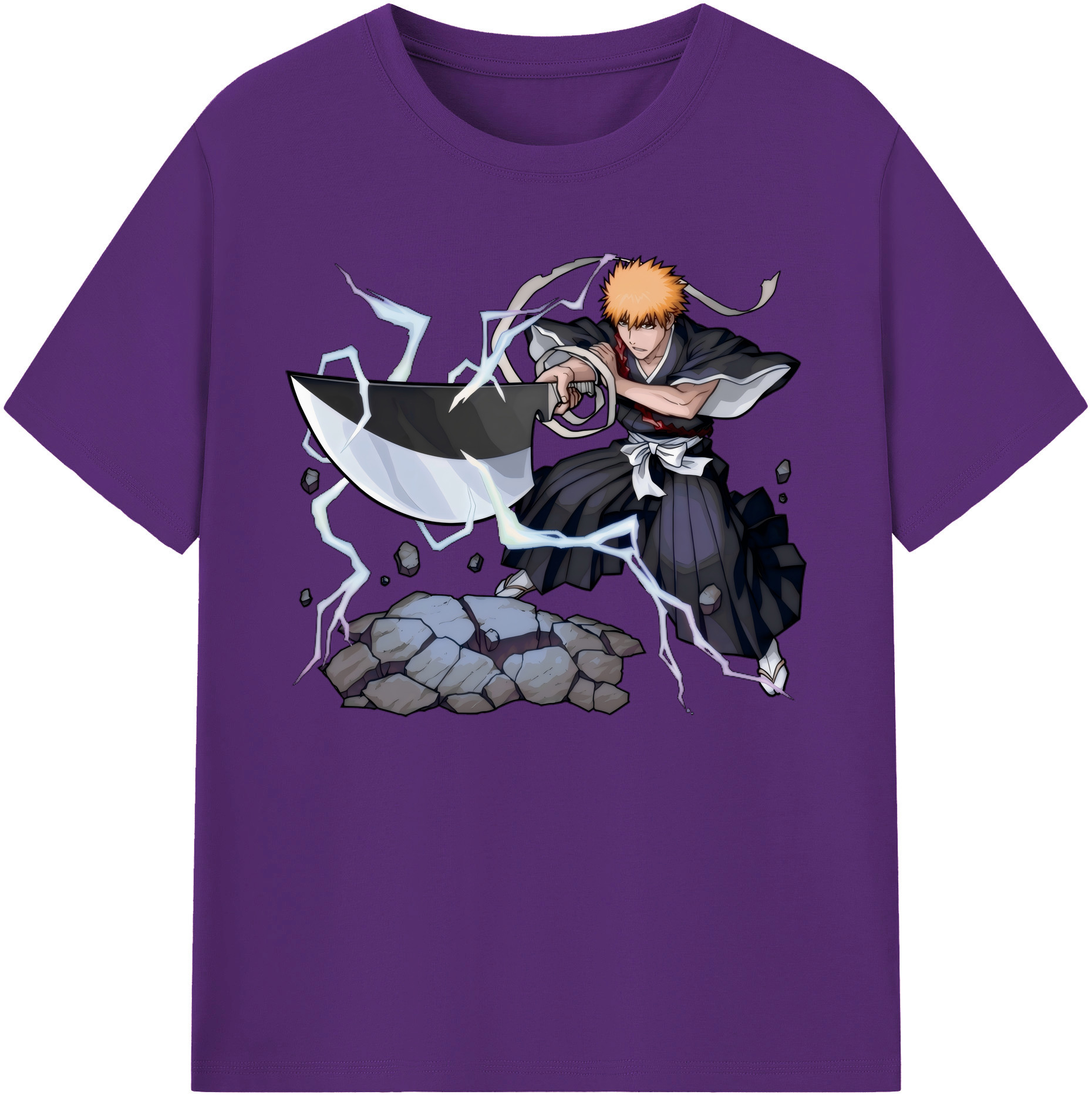（画像用） ブリーチ 黒崎一護（くろさき いちご）BLEACH Kurosaki Ichigo 綿100％ メンズ半袖Tシャツ｜肌触りやわらか＆通気性