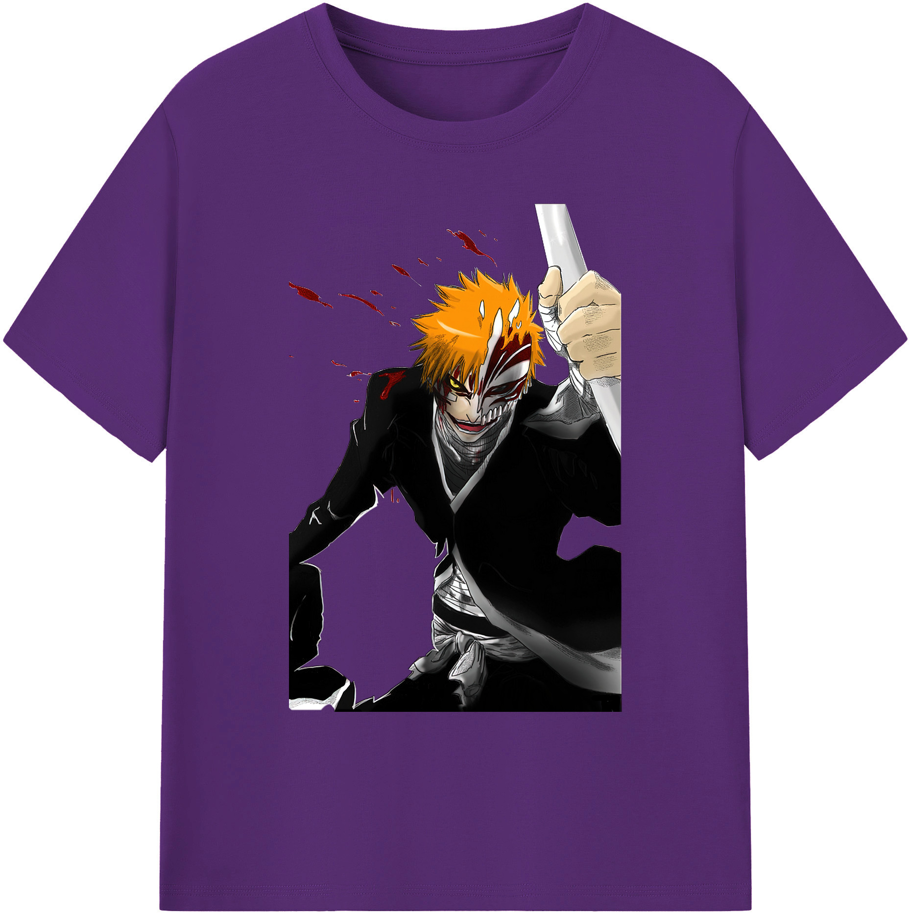 （画像用） ブリーチ 黒崎一護（くろさき いちご）BLEACH Kurosaki Ichigo 綿100％ メンズ半袖Tシャツ｜肌触りやわらか＆通気性