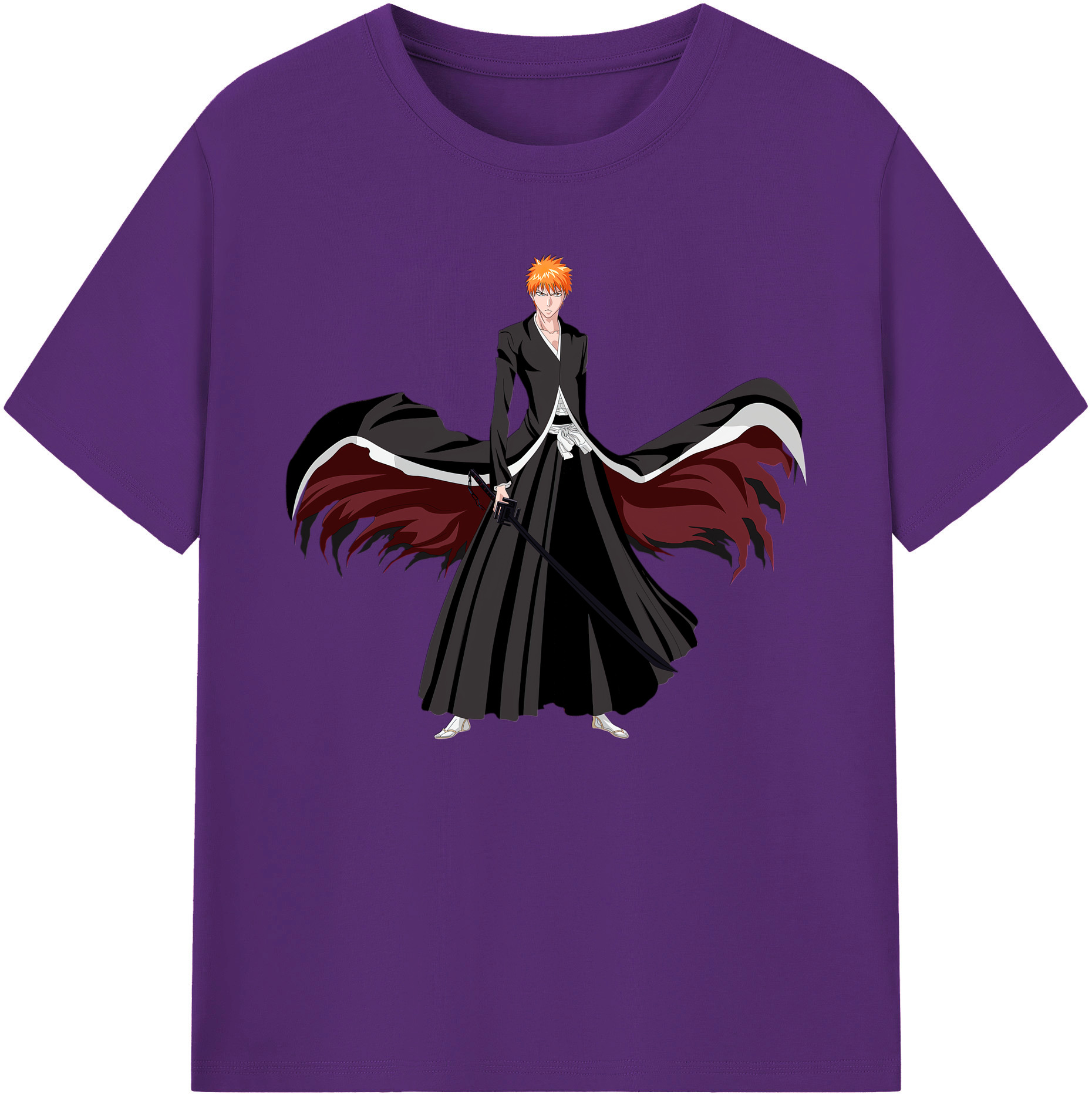 （画像用） ブリーチ 黒崎一護（くろさき いちご）BLEACH Kurosaki Ichigo 綿100％ メンズ半袖Tシャツ｜肌触りやわらか＆通気性