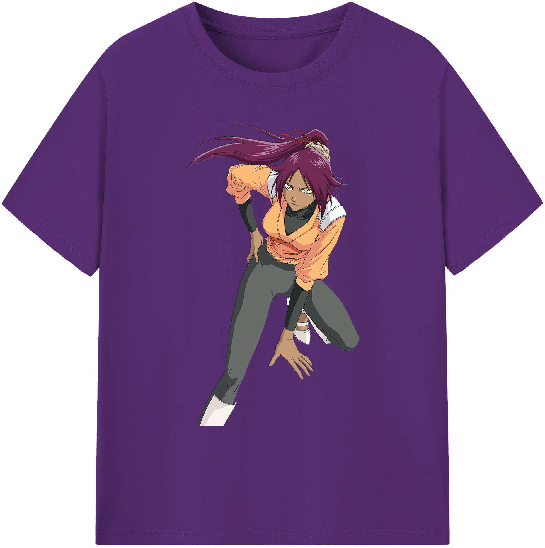 （画像用） ブリーチ 四楓院 夜一（しほういん よるいち） BLEACH Shihouin Yoruichi 綿100％ メンズ半袖Tシャツ｜肌触りやわらか＆通気性