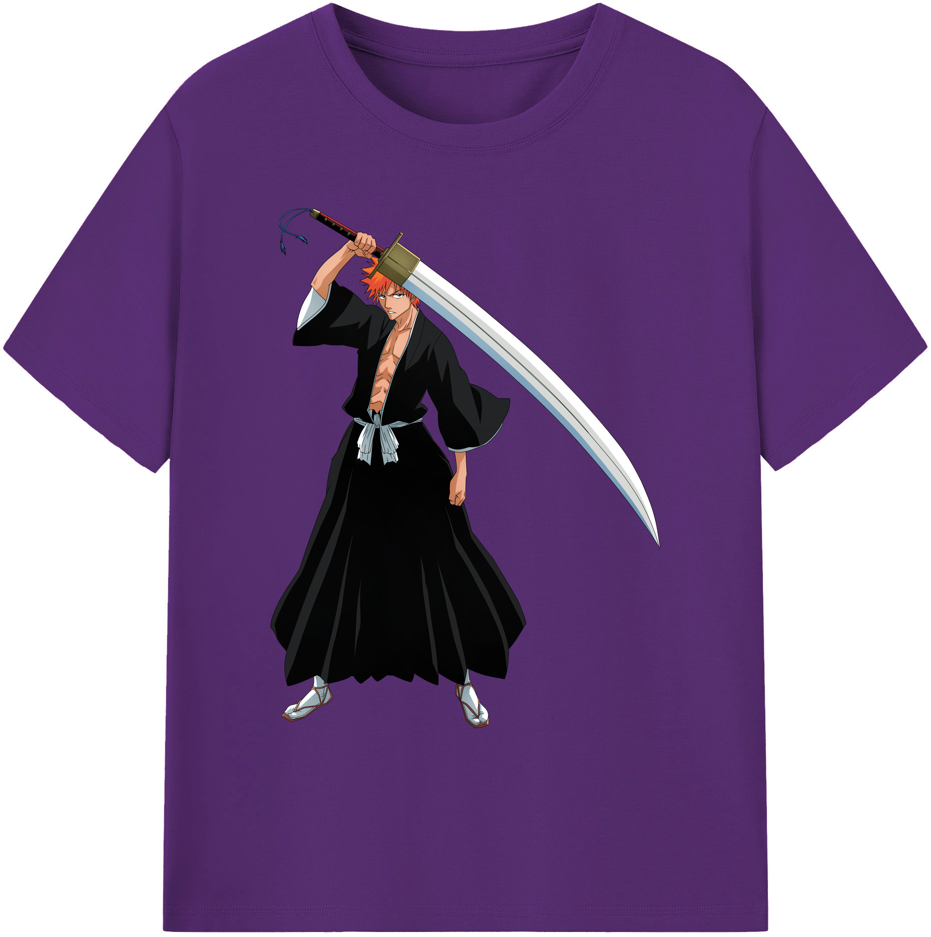 （画像用） ブリーチ 黒崎一護（くろさき いちご）BLEACH Kurosaki Ichigo 綿100％ メンズ半袖Tシャツ｜肌触りやわらか＆通気性