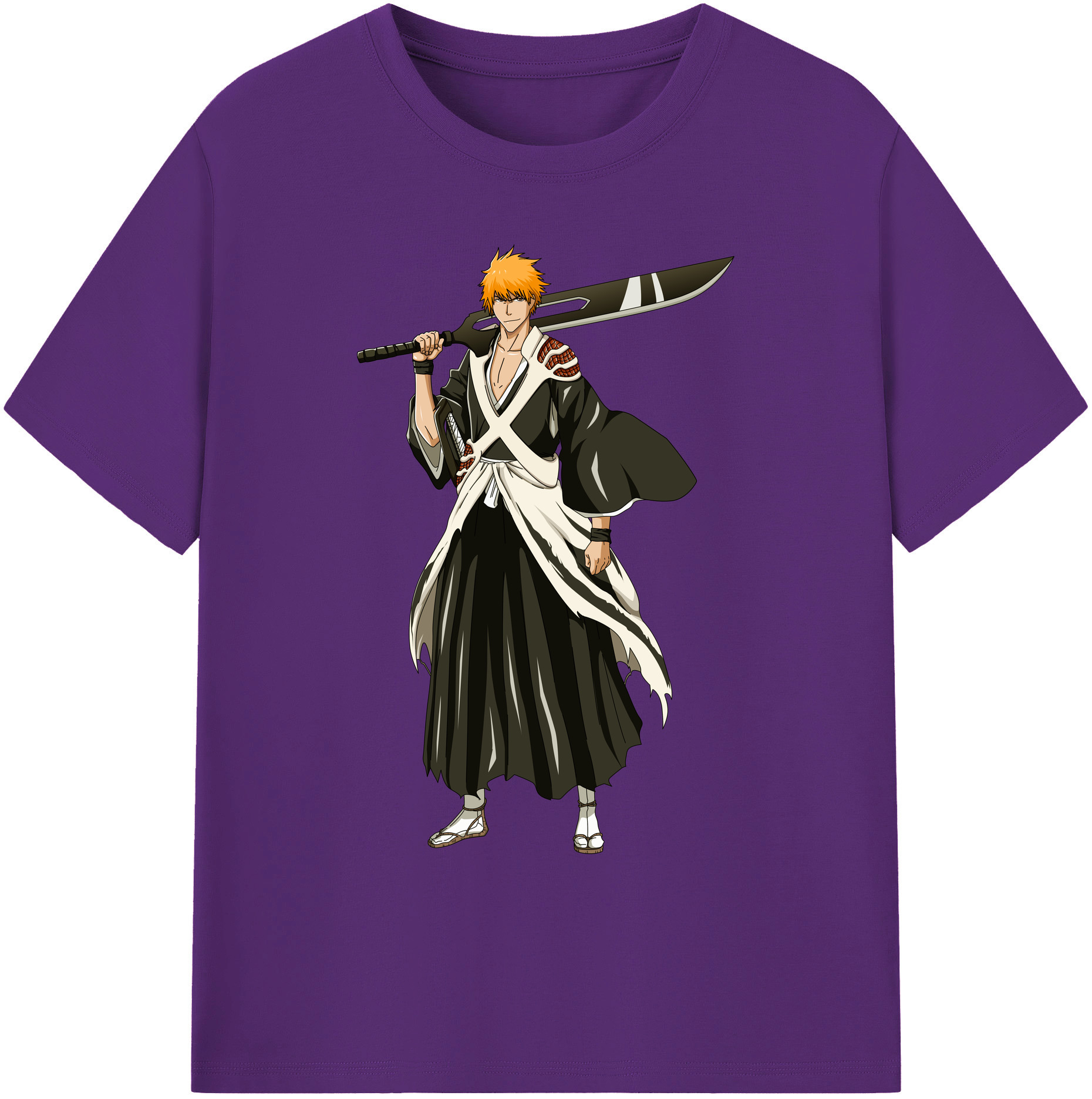 （画像用） ブリーチ 黒崎一護（くろさき いちご）BLEACH Kurosaki Ichigo 綿100％ メンズ半袖Tシャツ｜肌触りやわらか＆通気性