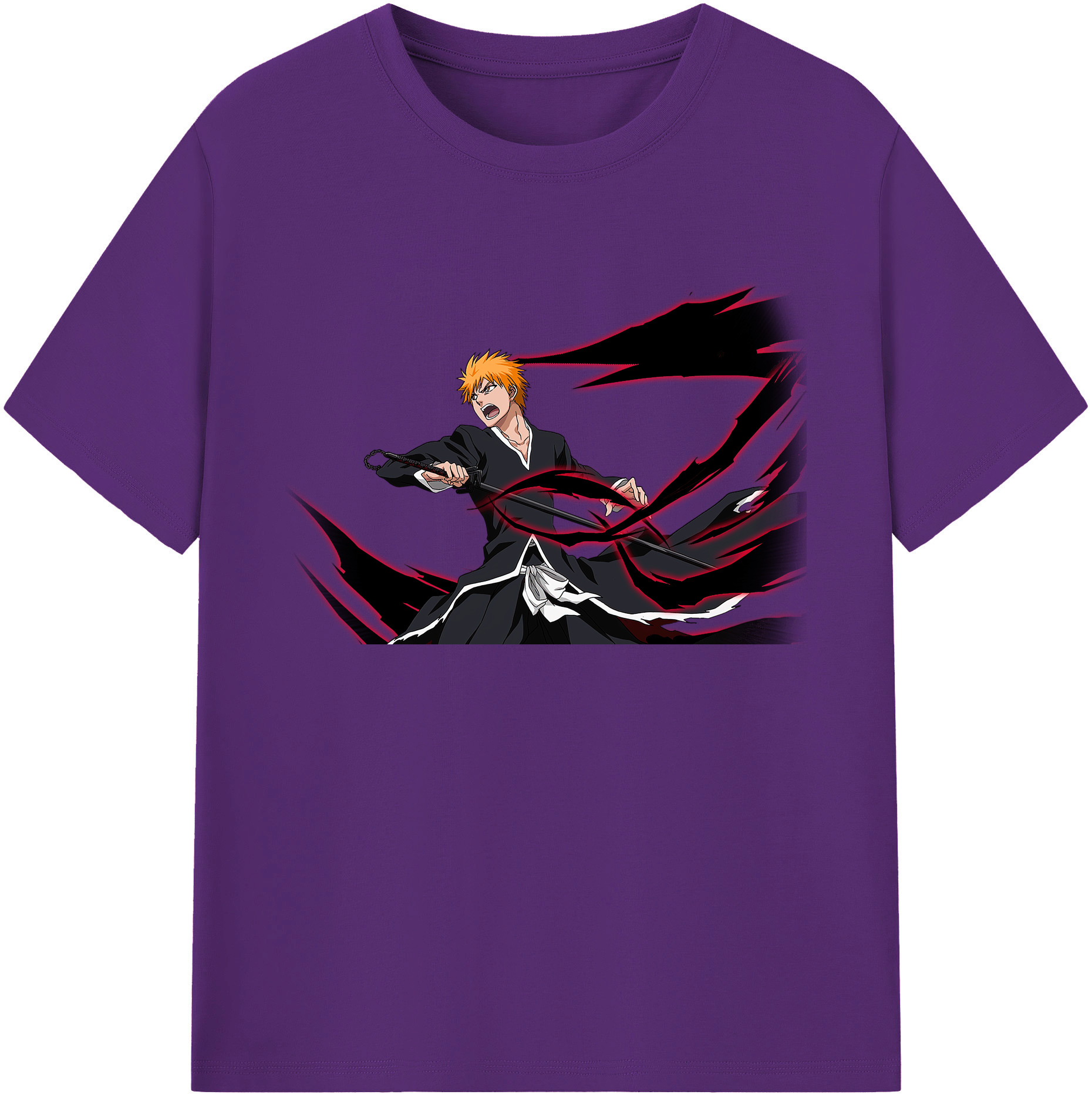 （画像用） ブリーチ 黒崎一護（くろさき いちご）BLEACH Kurosaki Ichigo 綿100％ メンズ半袖Tシャツ｜肌触りやわらか＆通気性