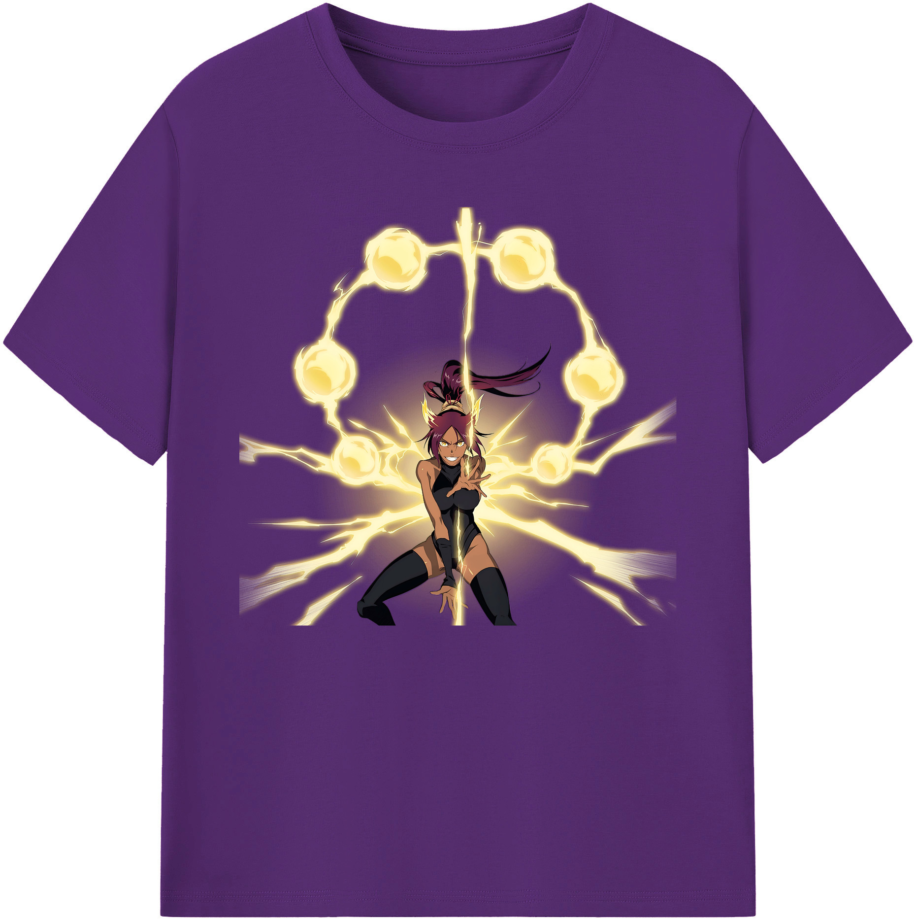 （画像用） ブリーチ 四楓院 夜一（しほういん よるいち） BLEACH Shihouin Yoruichi 綿100％ メンズ半袖Tシャツ｜肌触りやわらか＆通気性