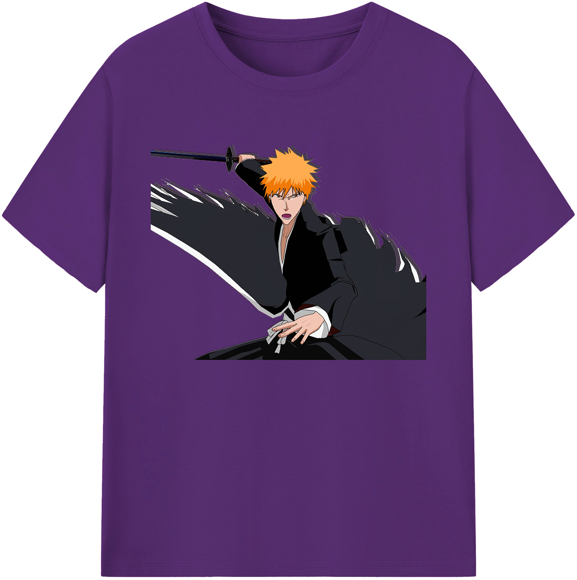 （画像用） ブリーチ 黒崎一護（くろさき いちご）BLEACH Kurosaki Ichigo 綿100％ メンズ半袖Tシャツ｜肌触りやわらか＆通気性