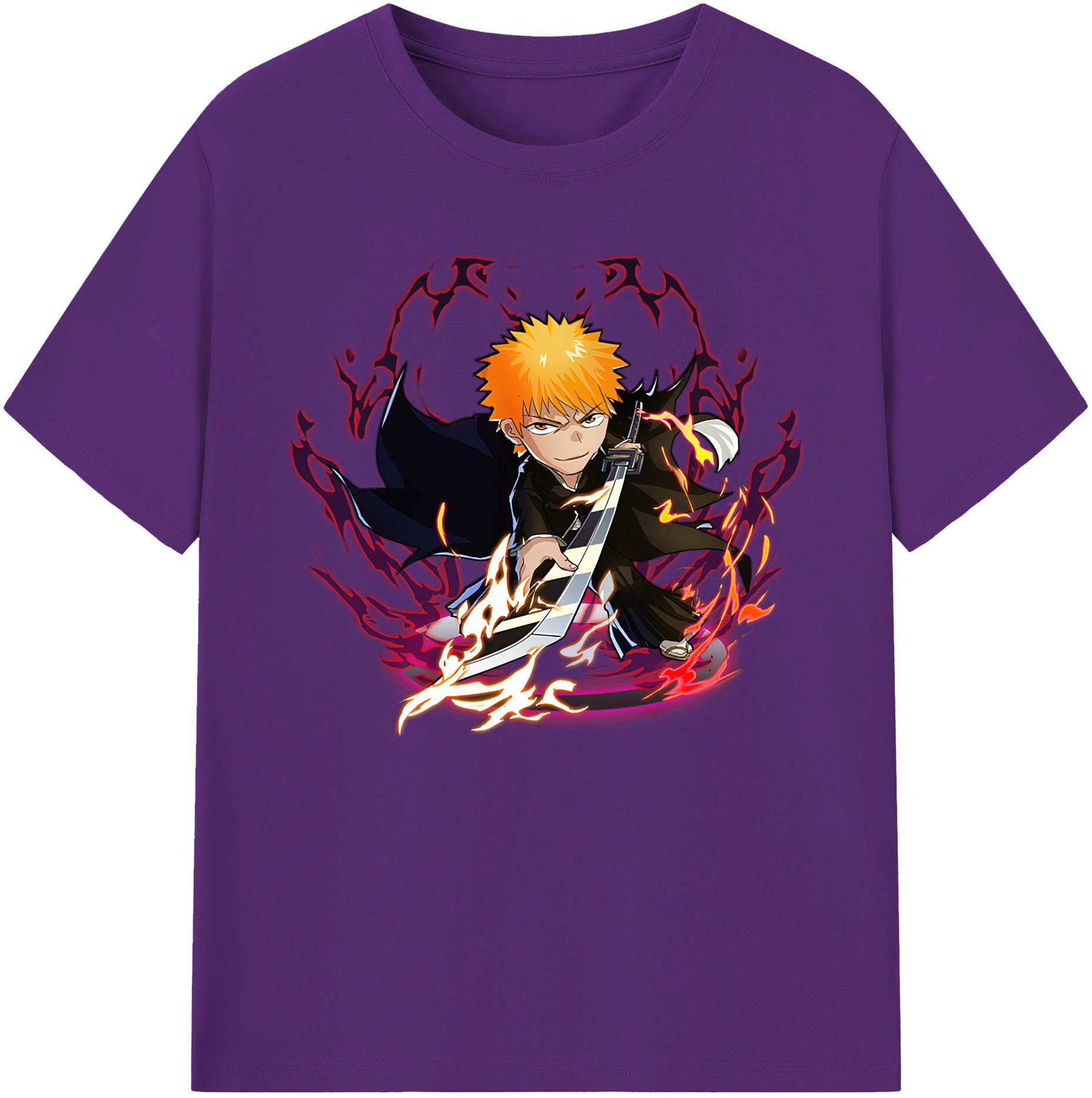（画像用） ブリーチ 黒崎一護（くろさき いちご）BLEACH Kurosaki Ichigo 綿100％ メンズ半袖Tシャツ｜肌触りやわらか＆通気性