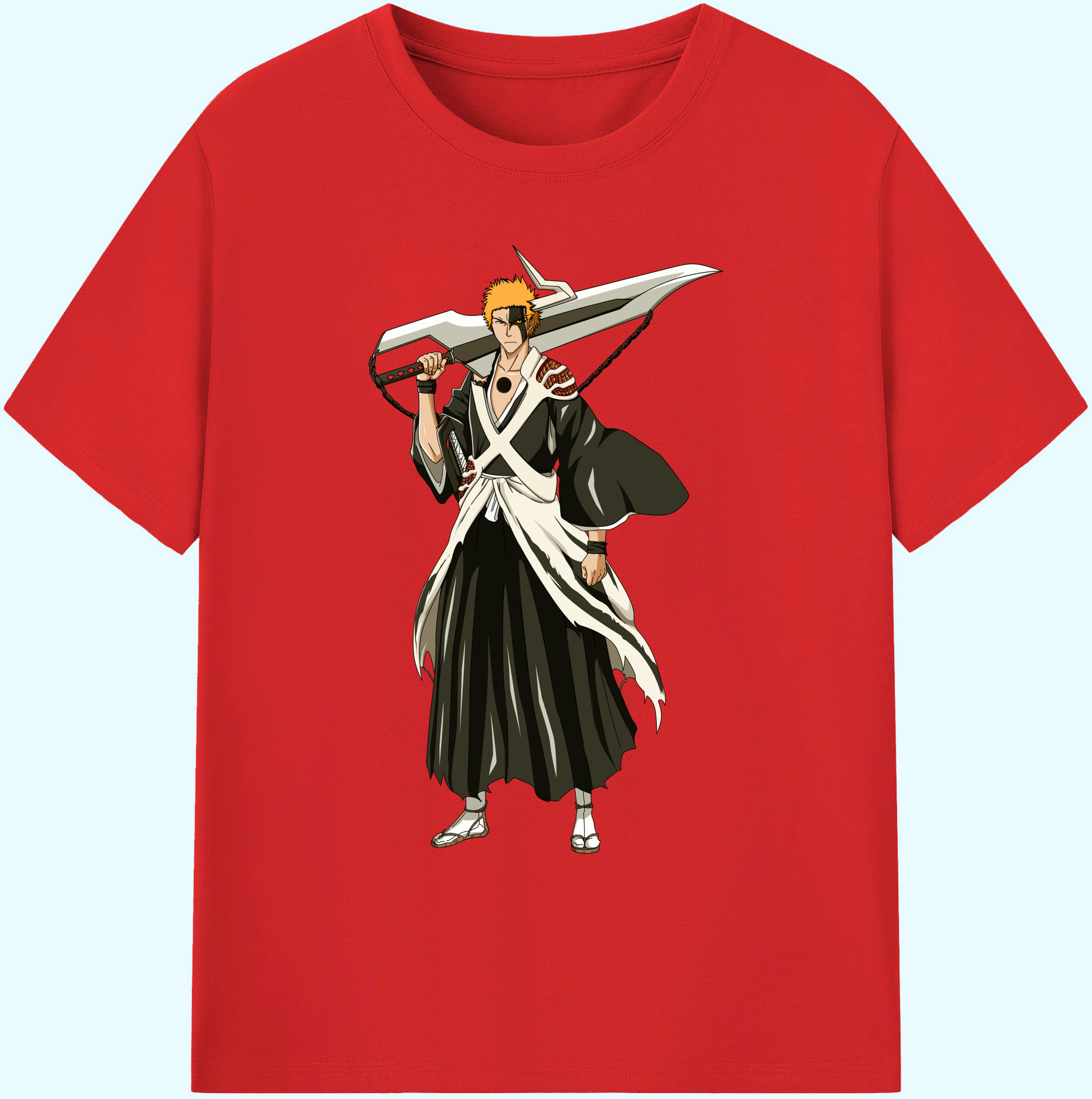 （画像用） ブリーチ 黒崎一護（くろさき いちご）BLEACH Kurosaki Ichigo 綿100％ メンズ半袖Tシャツ｜肌触りやわらか＆通気性